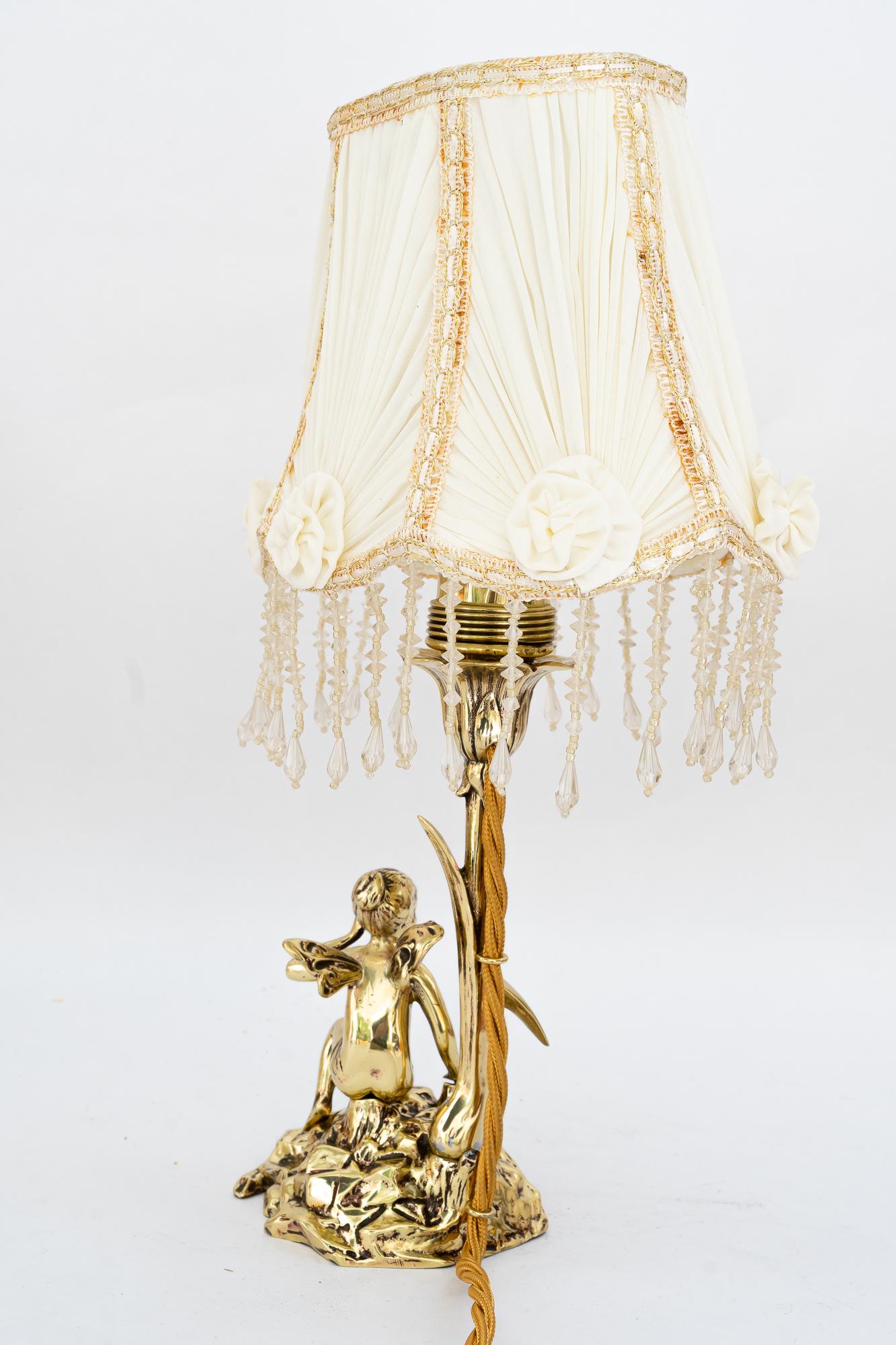 Jugendstil table lamp with fabric shade vienna around 1908 In Good Condition For Sale In Wien, AT