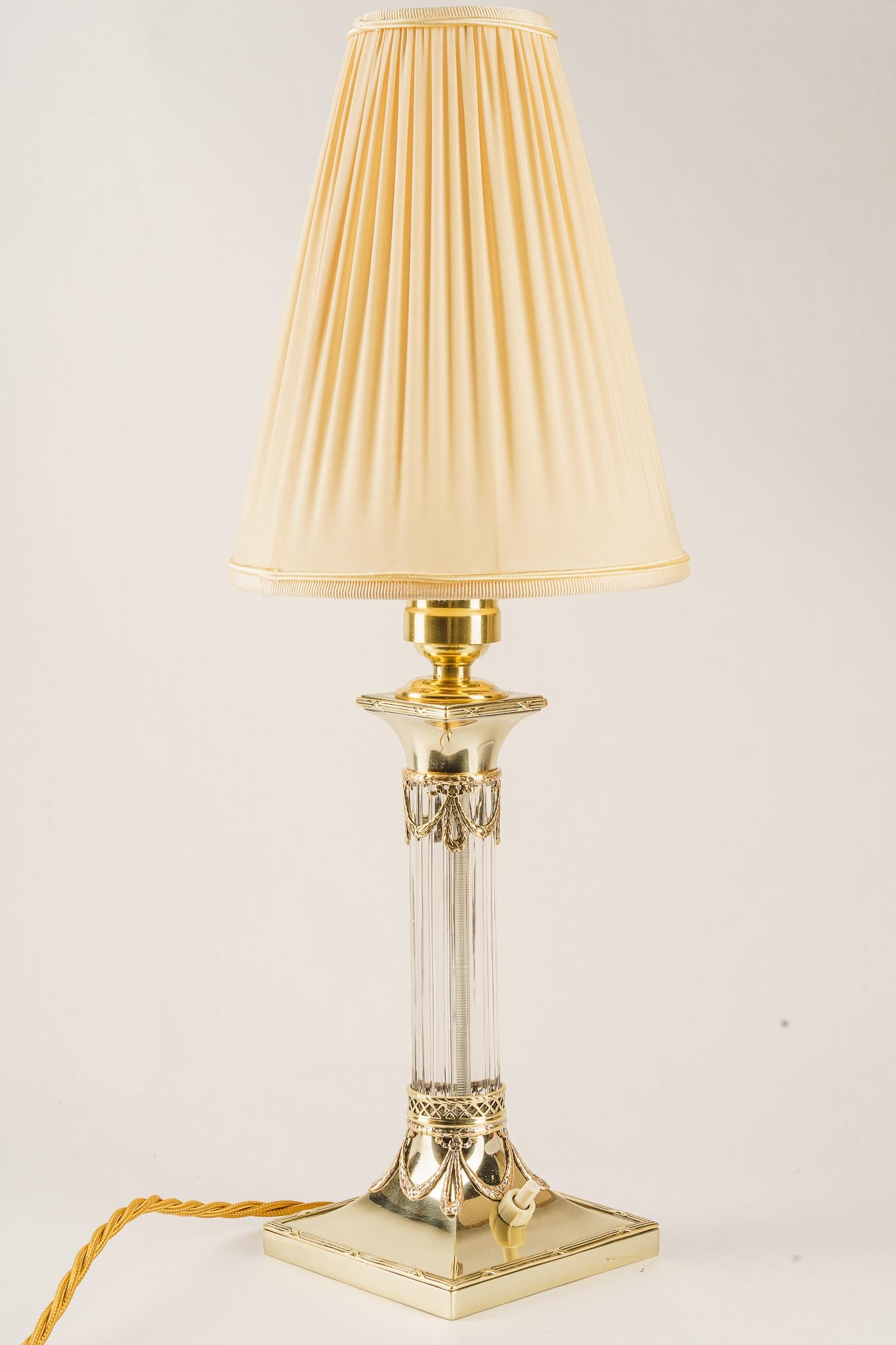 Lacquered Jugendstil table lamp with fabric shade vienna around 1910  For Sale