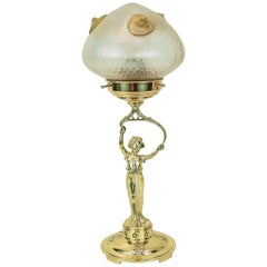 Antique Jugendstil Table Lamp with Loetz Glass Shade