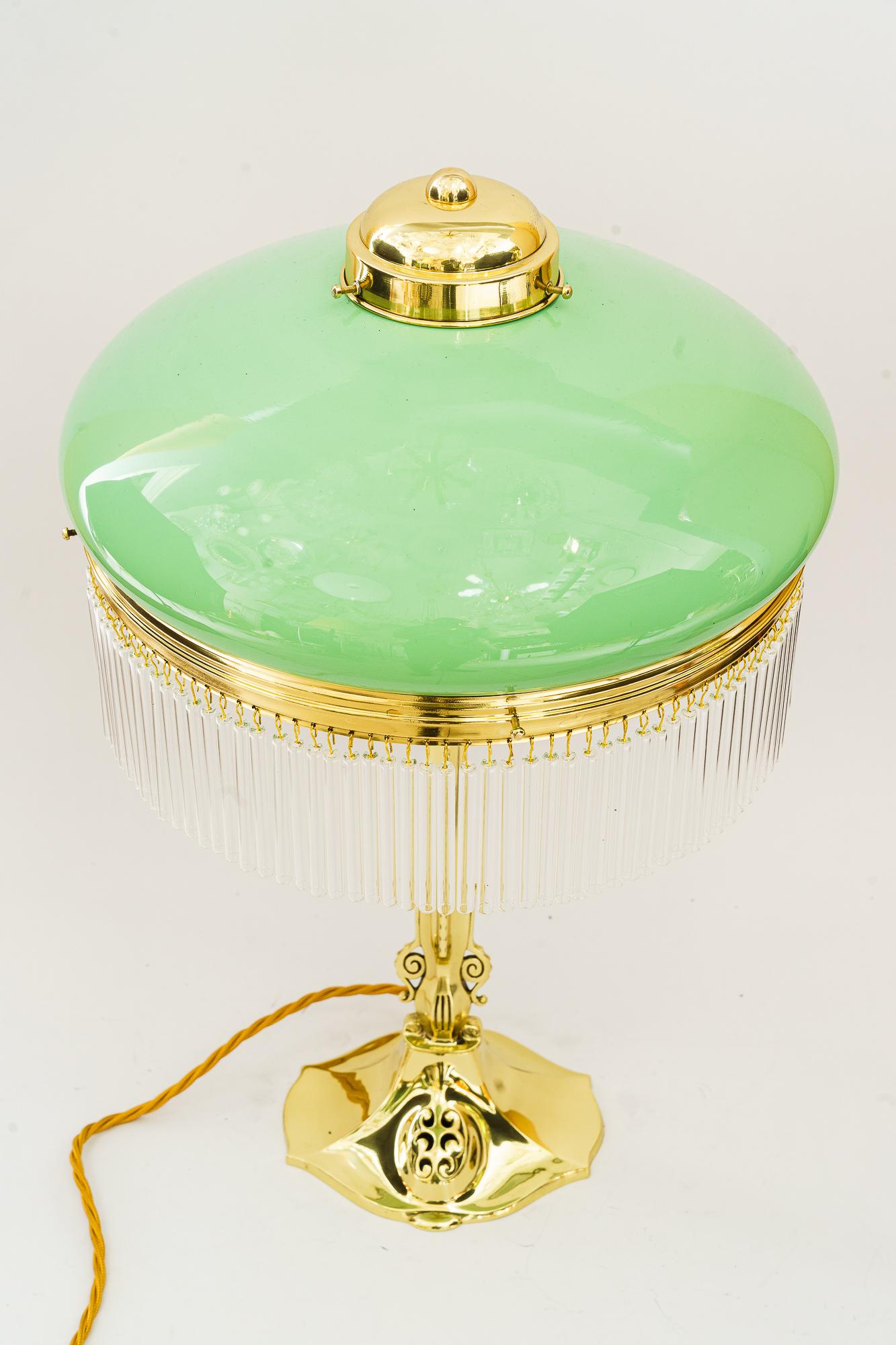 Jugendstil Table lamp with opal glass shade and glass sticks vienna around 1910s In Good Condition For Sale In Wien, AT