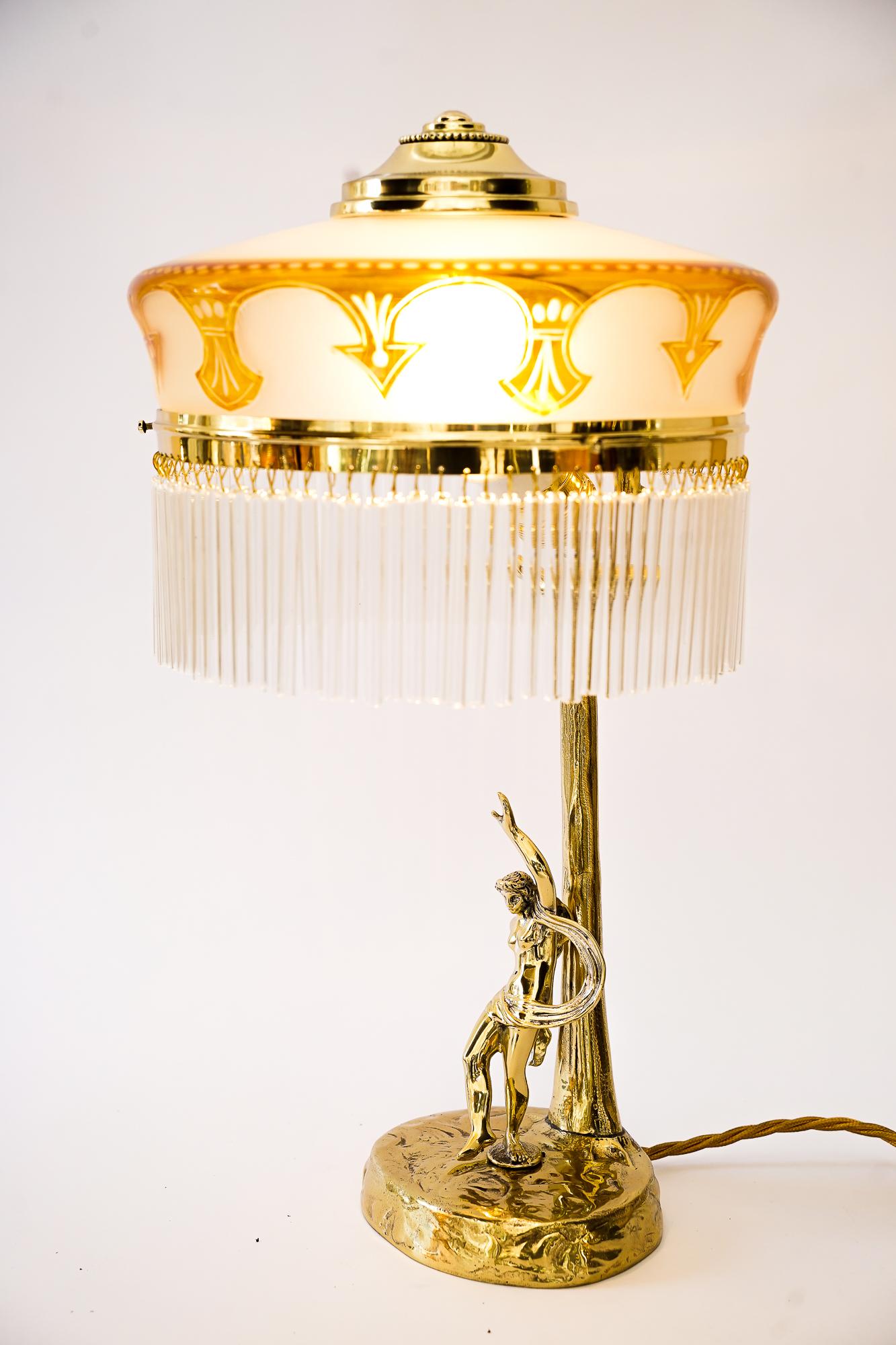 Jugendstil-Tischlampe mit originalem antikem Glasschirm Vienna aus den 1910er Jahren im Angebot 10