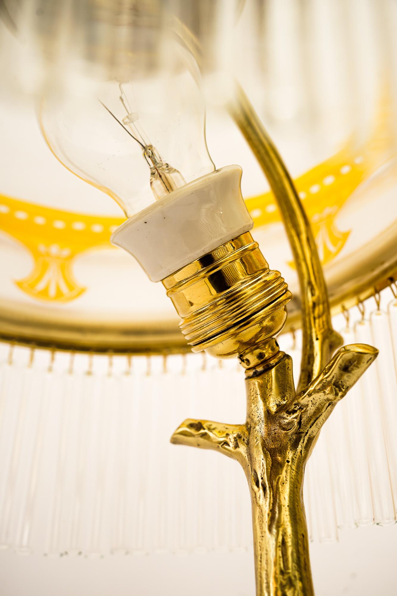 Jugendstil-Tischlampe mit originalem antikem Glasschirm Vienna aus den 1910er Jahren im Angebot 2