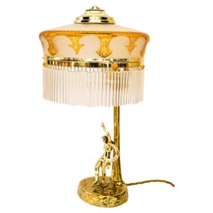 Jugendstil Table Lamp with Original Antique Glass Shade, Vienna, Around 1910s