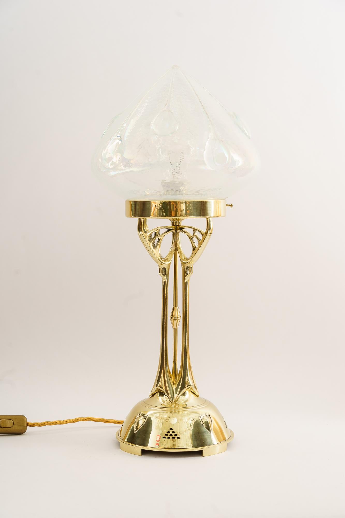 Jugendstil Table Lamp with Original Opaline Glass Shade Vienna Around, 1910 In Good Condition For Sale In Wien, AT