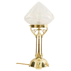 Antique Jugendstil Table Lamp with Original Opaline Glass Shade Vienna Around, 1910