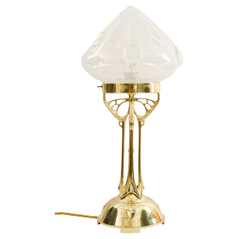 Jugendstil Table lamp with original opaline glass shade vienna around 1910  For Sale at 1stDibs