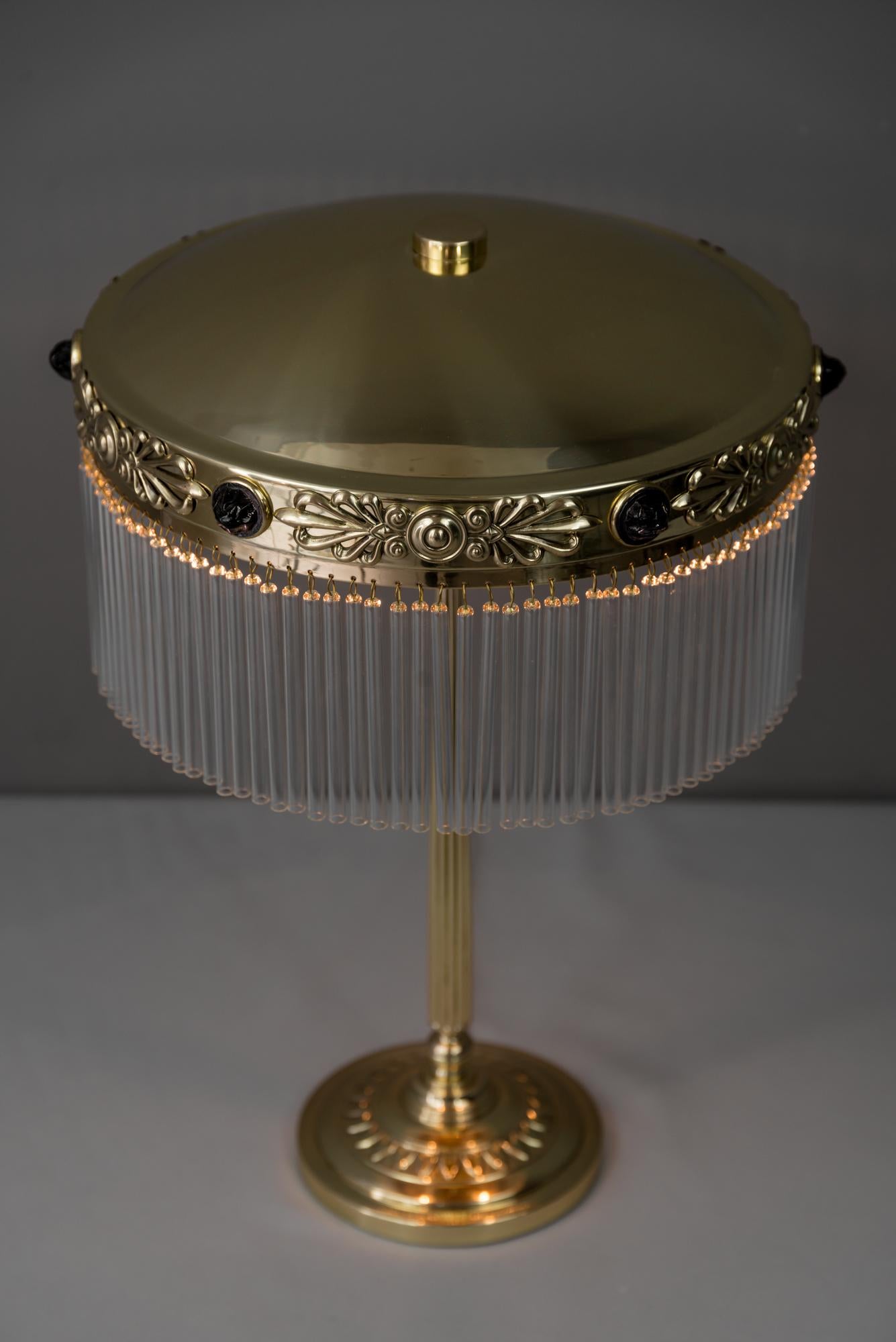 Lacquered Jugendstil Table Lamp with Red Opaline Stones, circa 1908