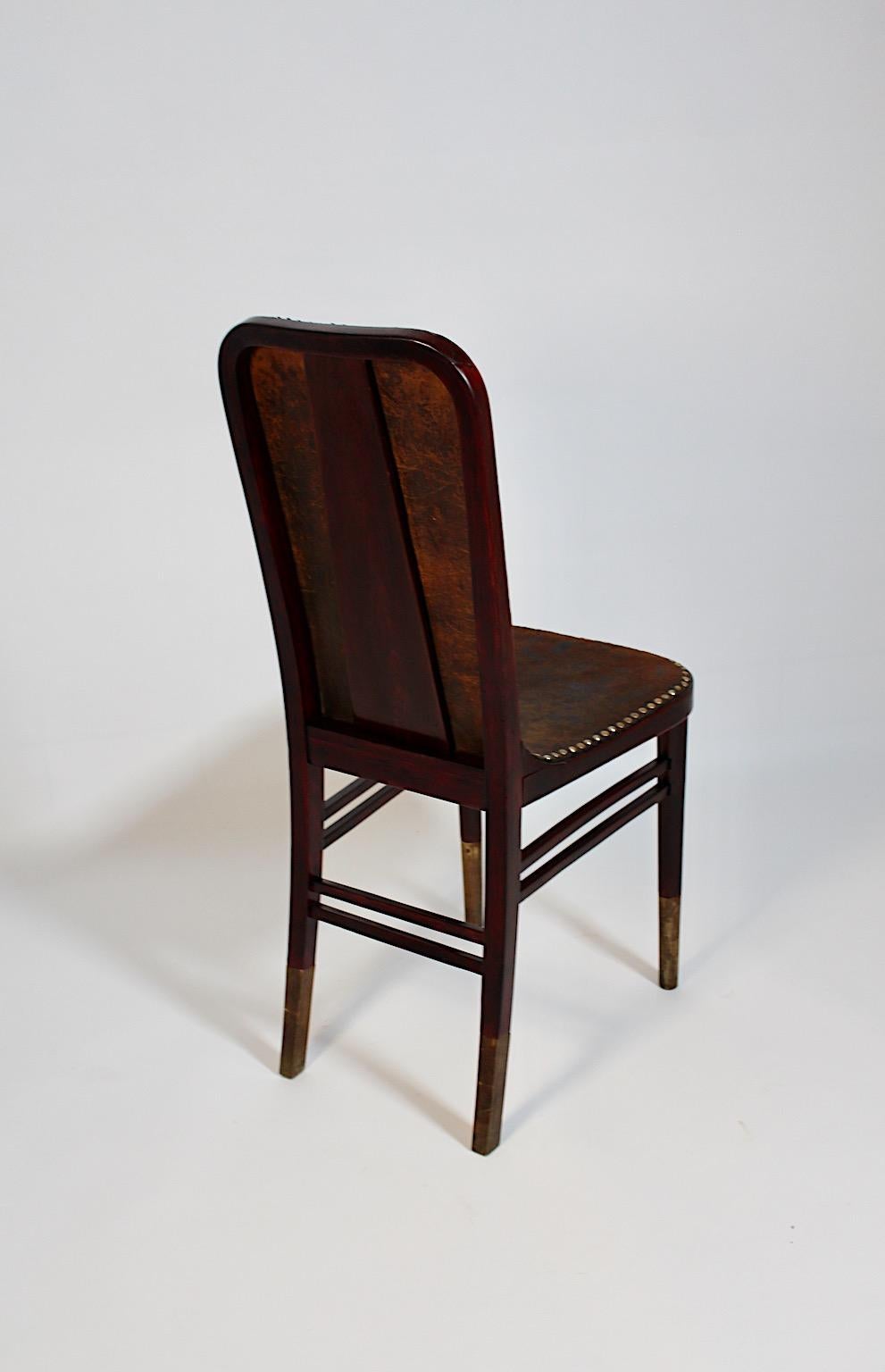 Jugendstil Vintage Beech Leather Side Chair Joseph Urban Gebrüder Thonet 1903 For Sale 5