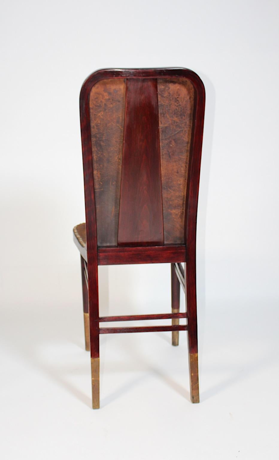 Jugendstil Vintage Beech Leather Side Chair Joseph Urban Gebrüder Thonet 1903 For Sale 6