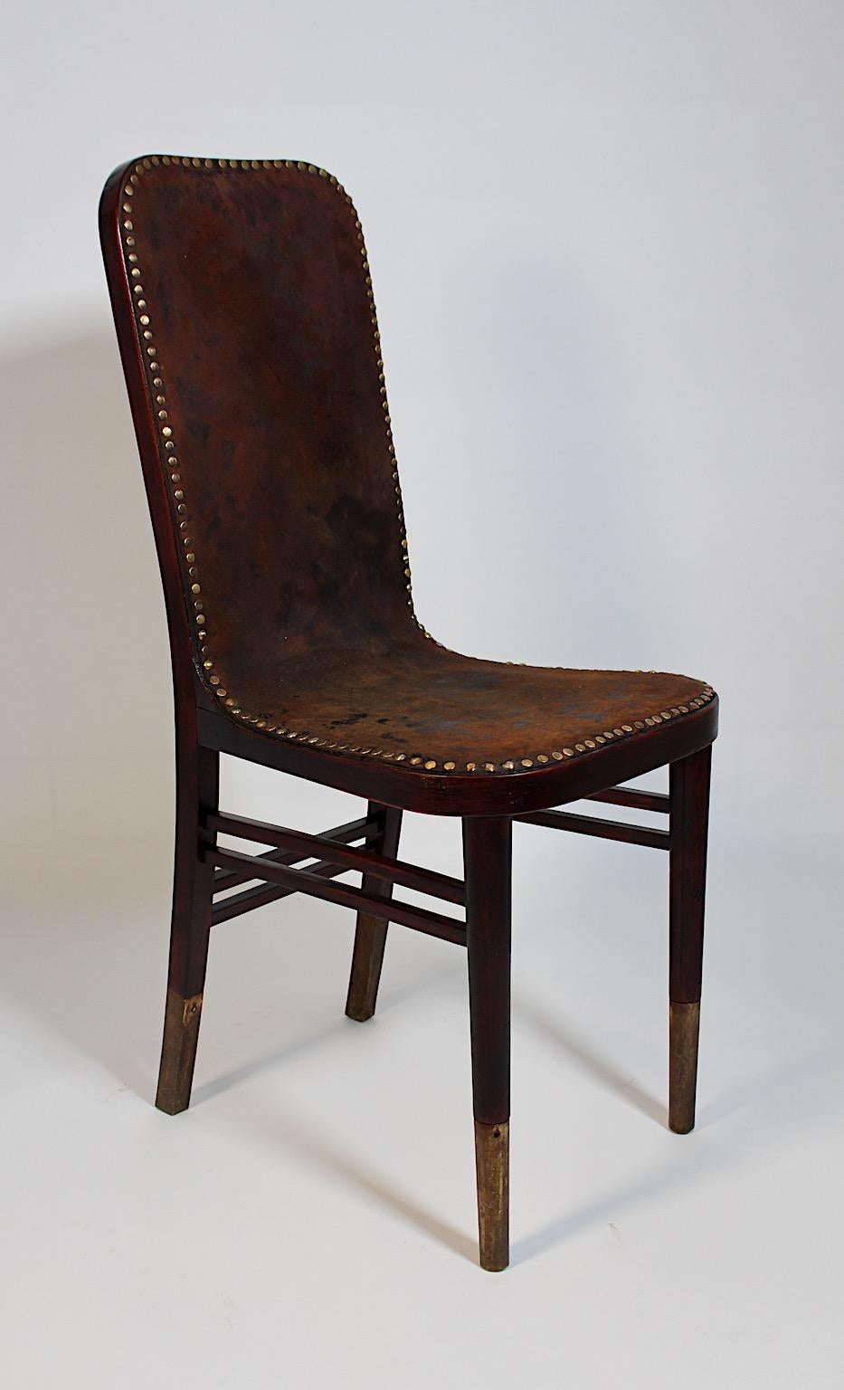 Jugendstil Vintage Beech Leather Side Chair Joseph Urban Gebrüder Thonet 1903 In Good Condition For Sale In Vienna, AT