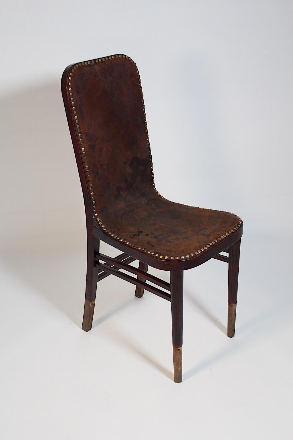 20th Century Jugendstil Vintage Beech Leather Side Chair Joseph Urban Gebrüder Thonet 1903 For Sale