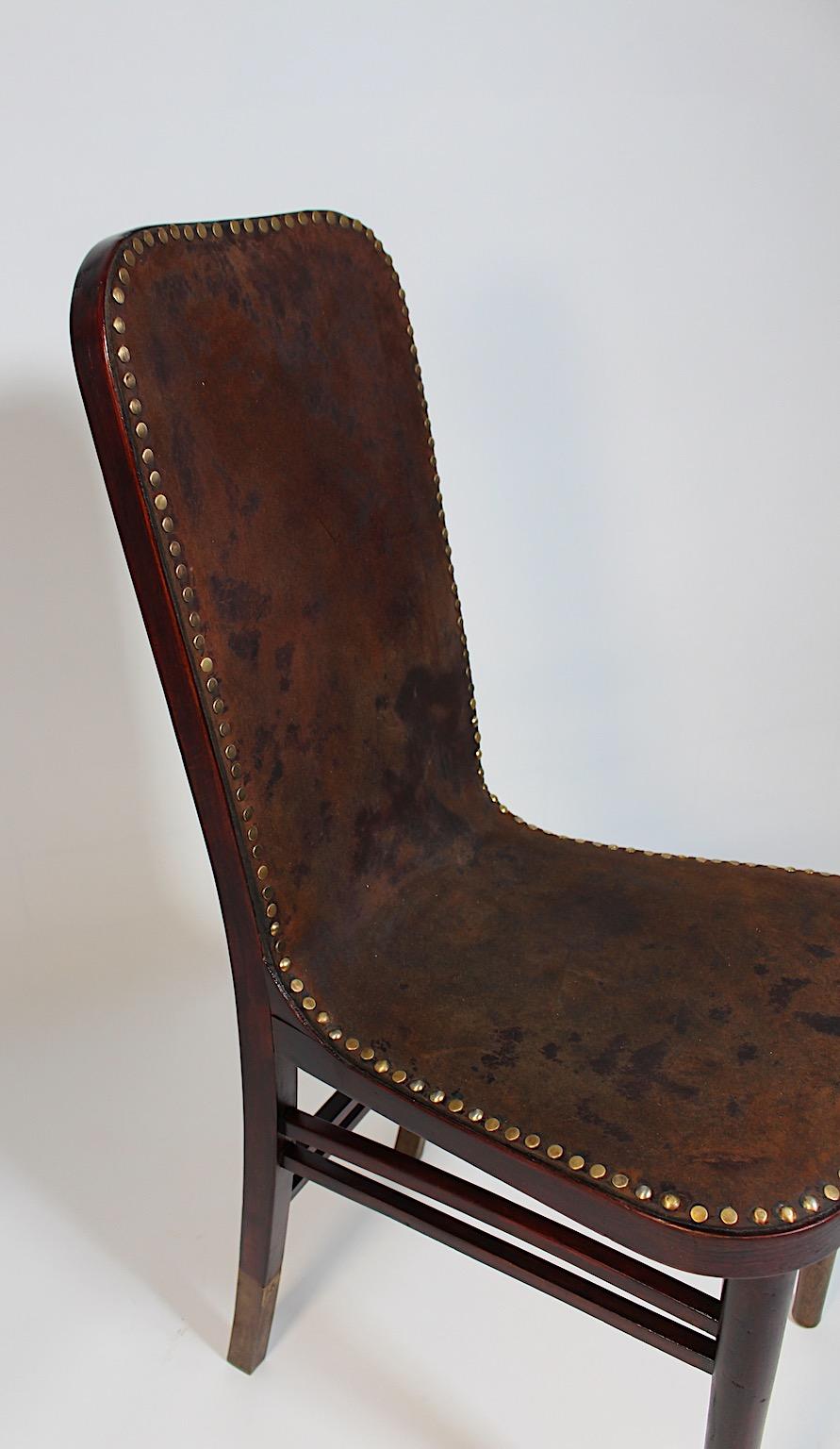 Jugendstil Vintage Beech Leather Side Chair Joseph Urban Gebrüder Thonet 1903 For Sale 3