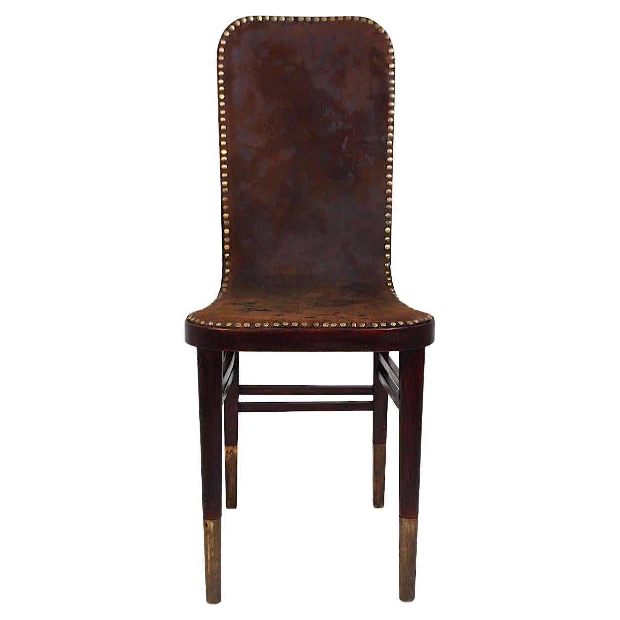 Jugendstil Vintage Beistellstuhl aus Buchenleder Joseph Urban Gebrüder Thonet 1903