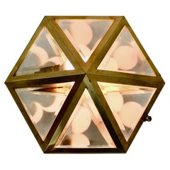 Jugendstil Vintage Brass Glass Flush Mount Sconce Josef Hoffmann 1903 Austria