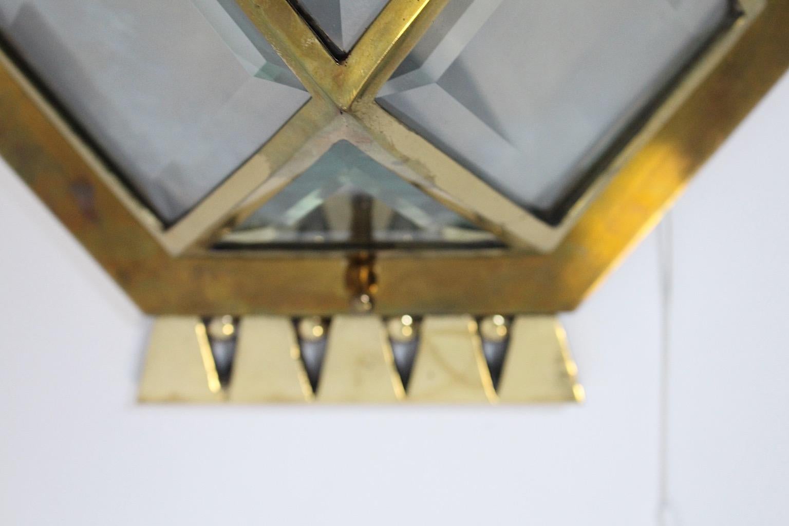 Jugendstil Vintage Brass Glass Geometric Sconce Wall Light circa 1910 Vienna 6