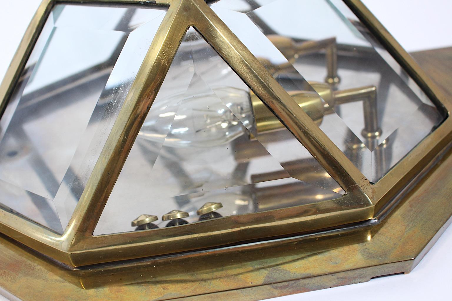 Jugendstil Vintage Brass Glass Geometric Sconce Wall Light circa 1910 Vienna 11