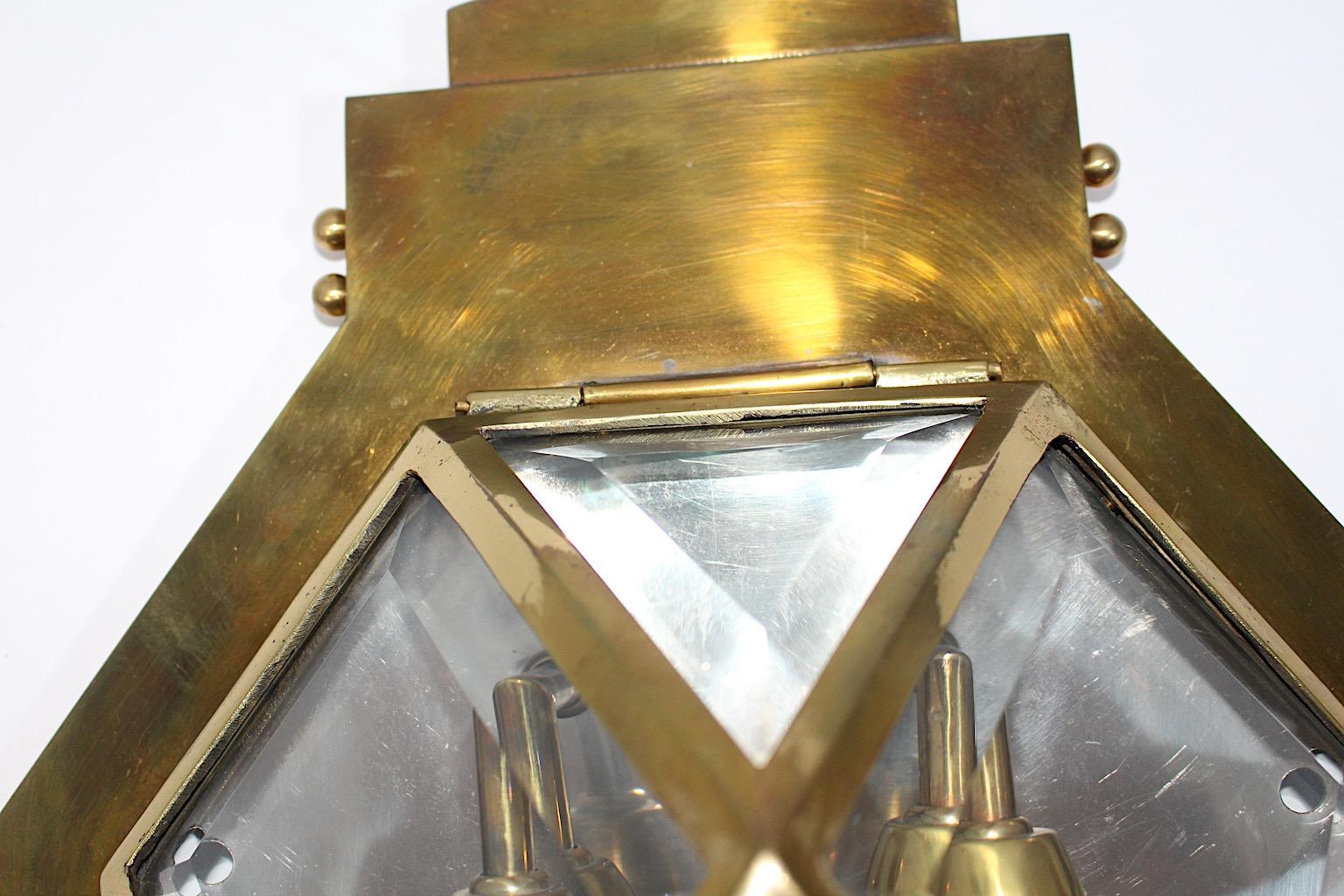 Jugendstil Vintage Brass Glass Geometric Sconce Wall Light circa 1910 Vienna 12