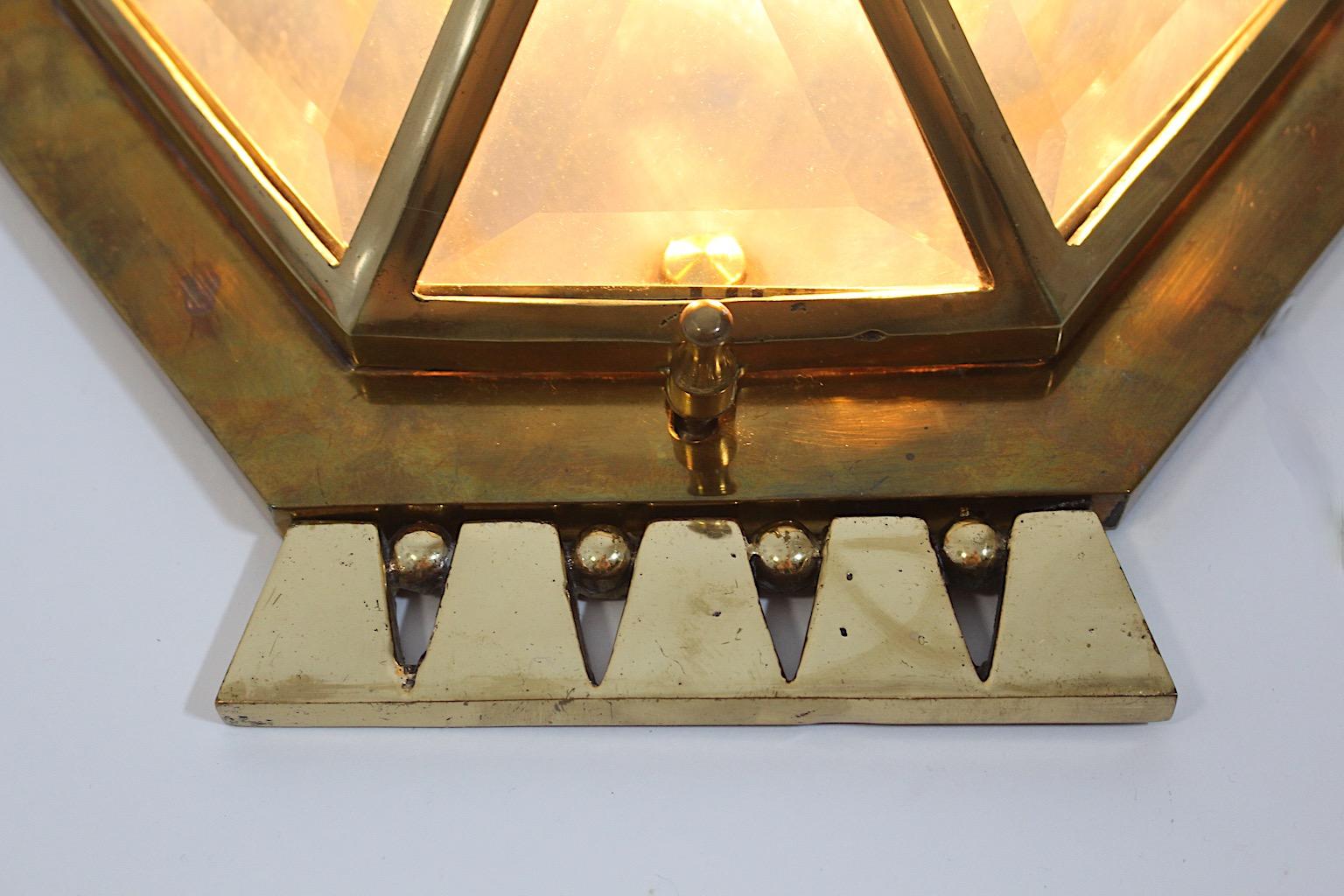 Jugendstil Vintage Brass Glass Geometric Sconce Wall Light circa 1910 Vienna 1