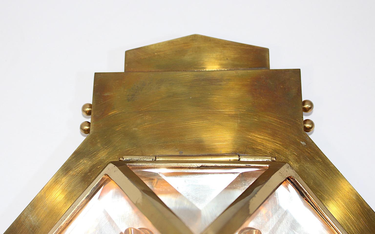 Jugendstil Vintage Geometric Sconce Wall Light Brass Glass circa 1910 Vienna For Sale 14