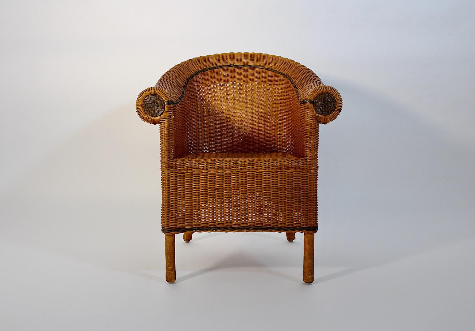 Jugendstil-Rattan-Sessel im Vintage-Stil, Loungesessel Prag-Rudniker Korbwaren, Prag-Rudniker, um 1910 im Angebot 5