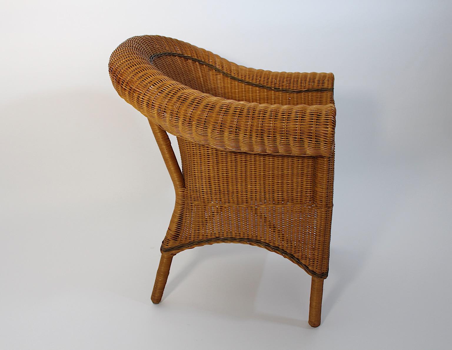 Jugendstil Vintage Rattan Armchair Lounge Chair Prag-Rudniker Korbwaren c 1910 For Sale 6