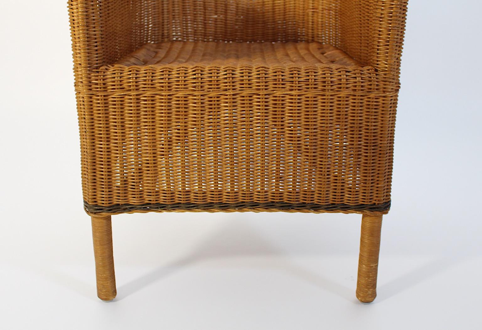 Jugendstil-Rattan-Sessel im Vintage-Stil, Loungesessel Prag-Rudniker Korbwaren, Prag-Rudniker, um 1910 im Angebot 7