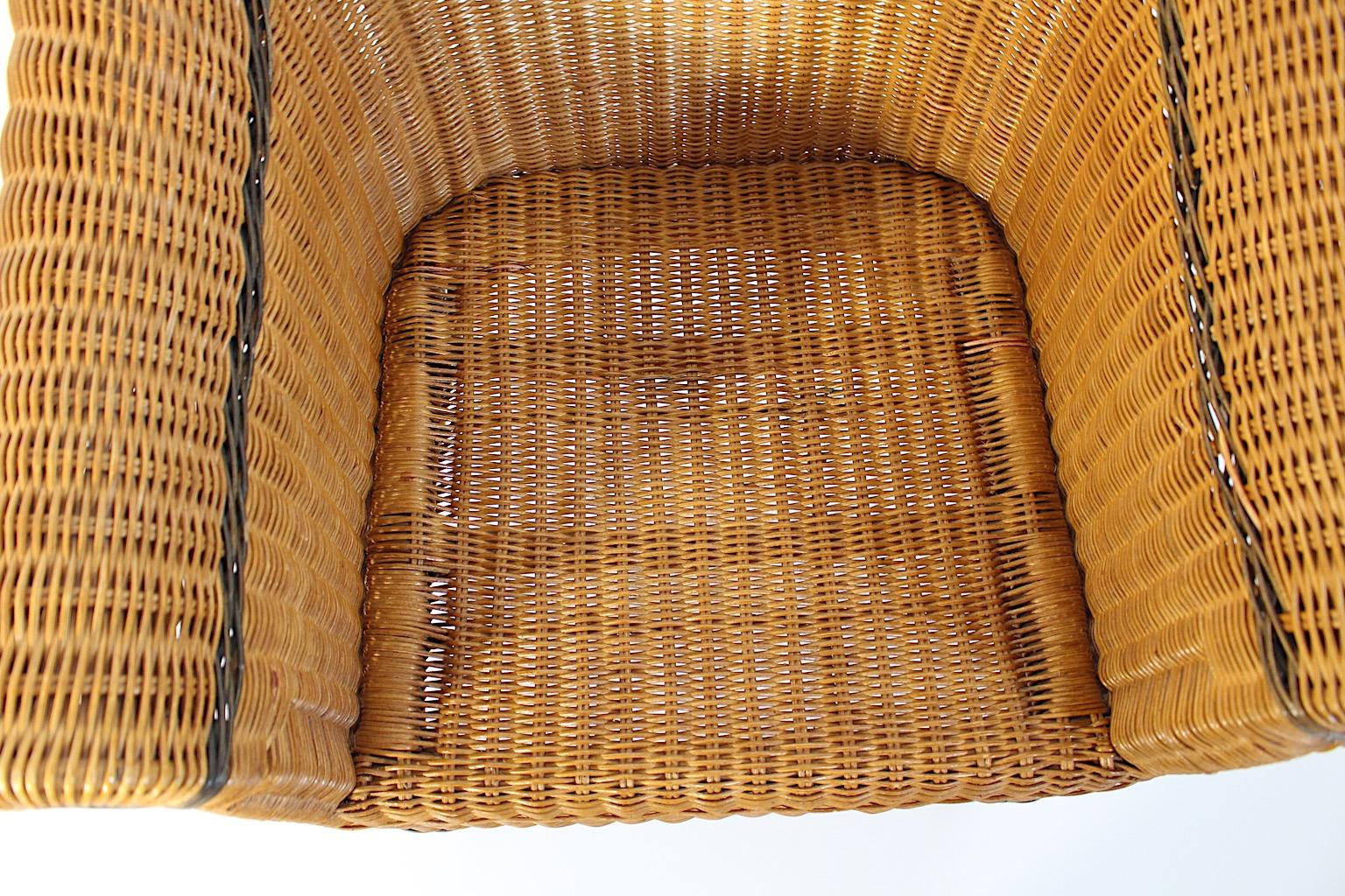 Jugendstil-Rattan-Sessel im Vintage-Stil, Loungesessel Prag-Rudniker Korbwaren, Prag-Rudniker, um 1910 im Angebot 8