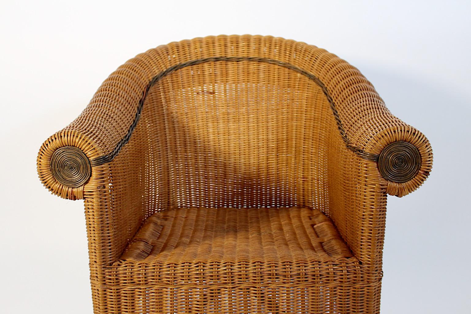 Jugendstil-Rattan-Sessel im Vintage-Stil, Loungesessel Prag-Rudniker Korbwaren, Prag-Rudniker, um 1910 im Angebot 9