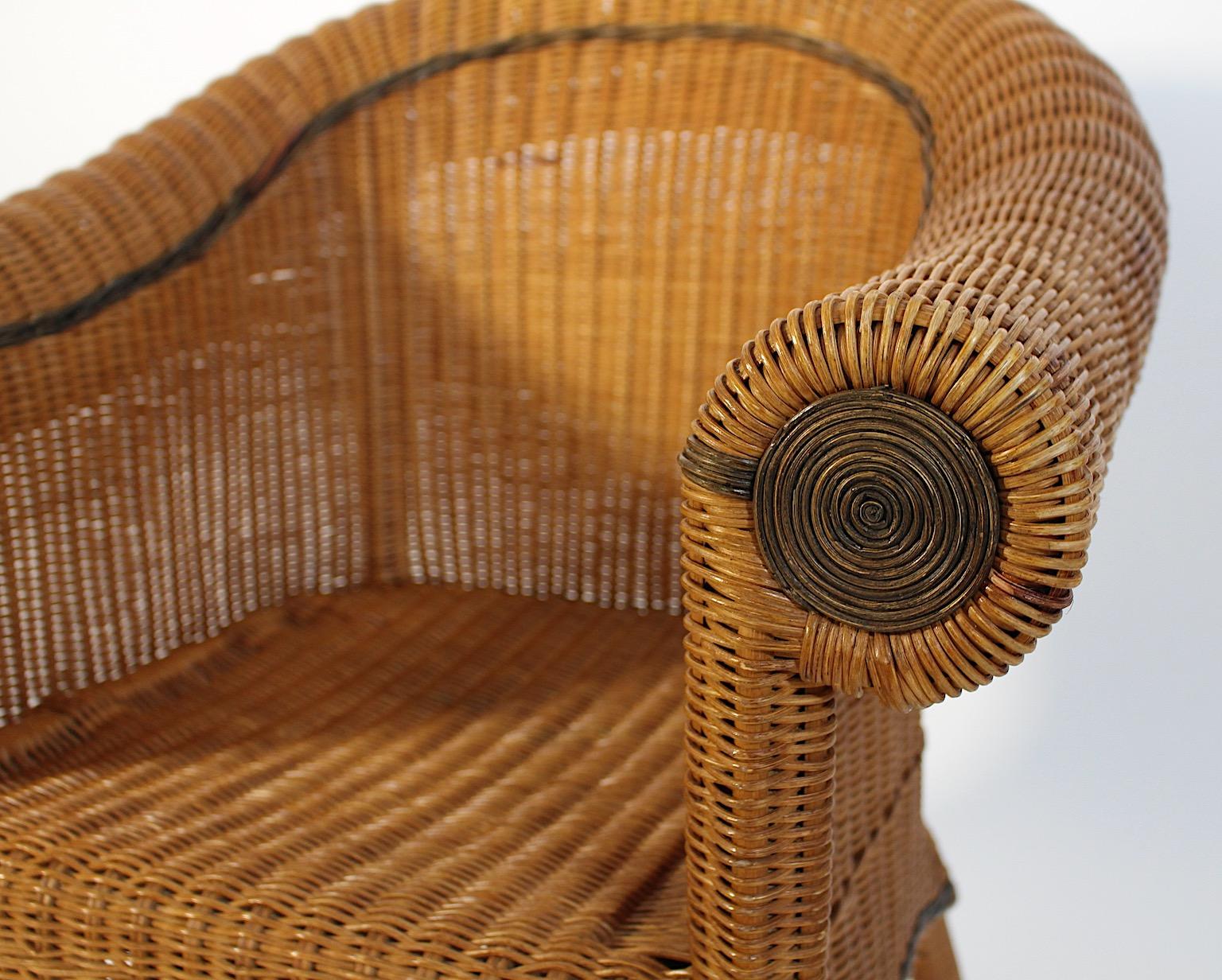 Jugendstil Vintage Sillón de ratán Silla de salón Prag-Rudniker Korbwaren c 1910 en venta 9