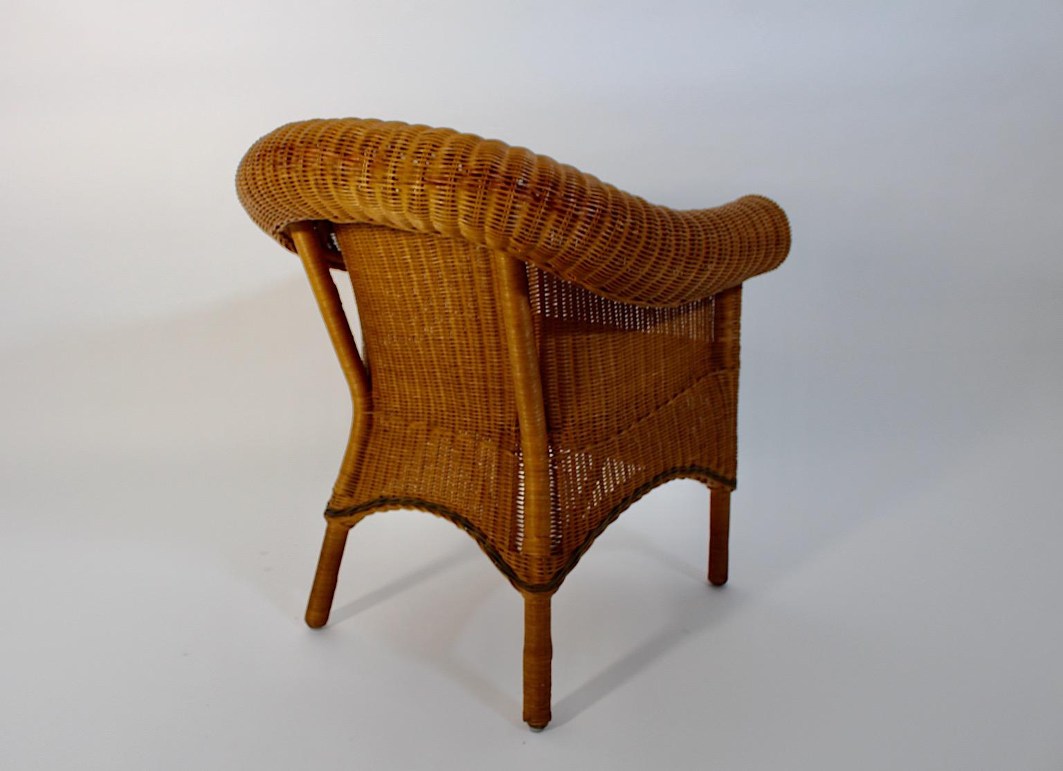 Austrian Jugendstil Vintage Rattan Armchair Lounge Chair Prag-Rudniker Korbwaren c 1910 For Sale