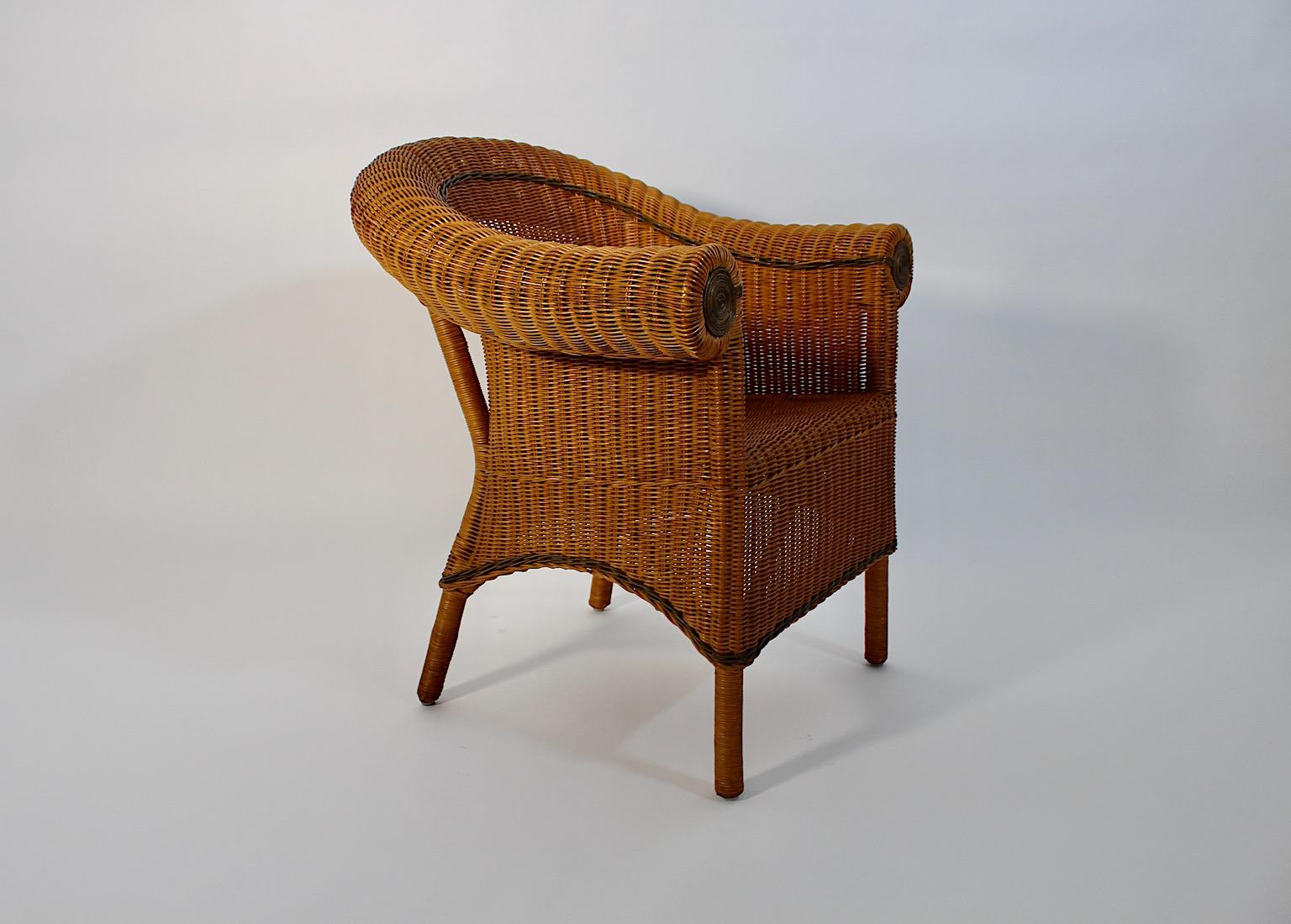 Jugendstil Vintage Rattan Armchair Lounge Chair Prag-Rudniker Korbwaren c 1910 In Good Condition For Sale In Vienna, AT