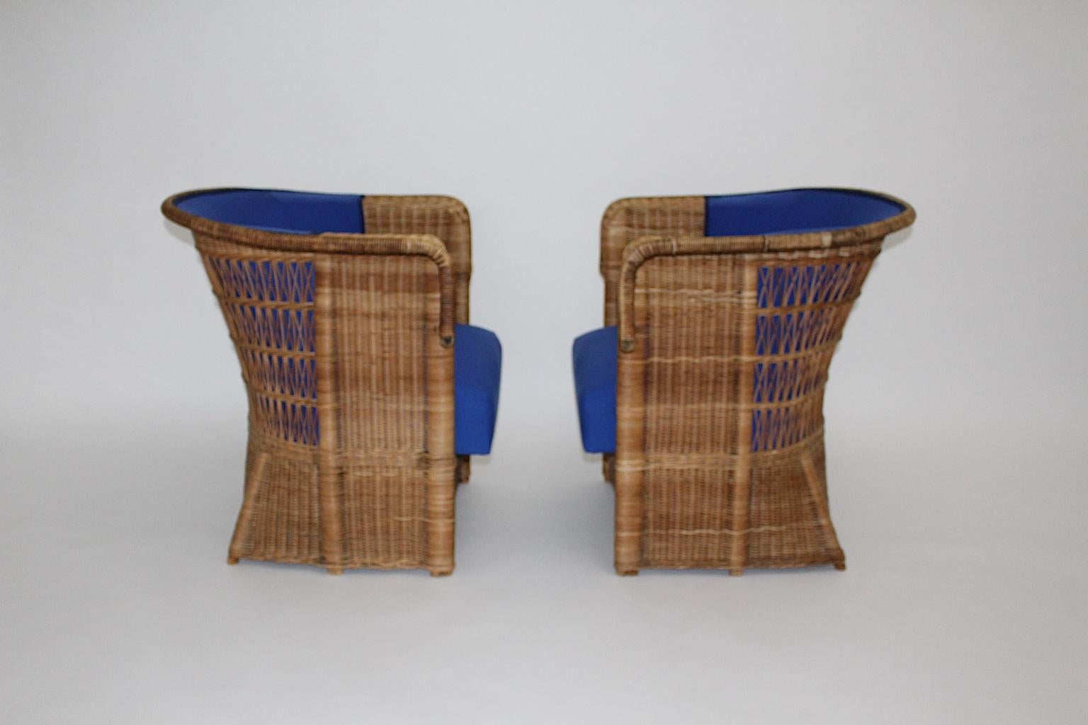 Jugendstil Vintage Rattan Armchairs or Club Chairs by Hans Vollmer, Vienna For Sale 4