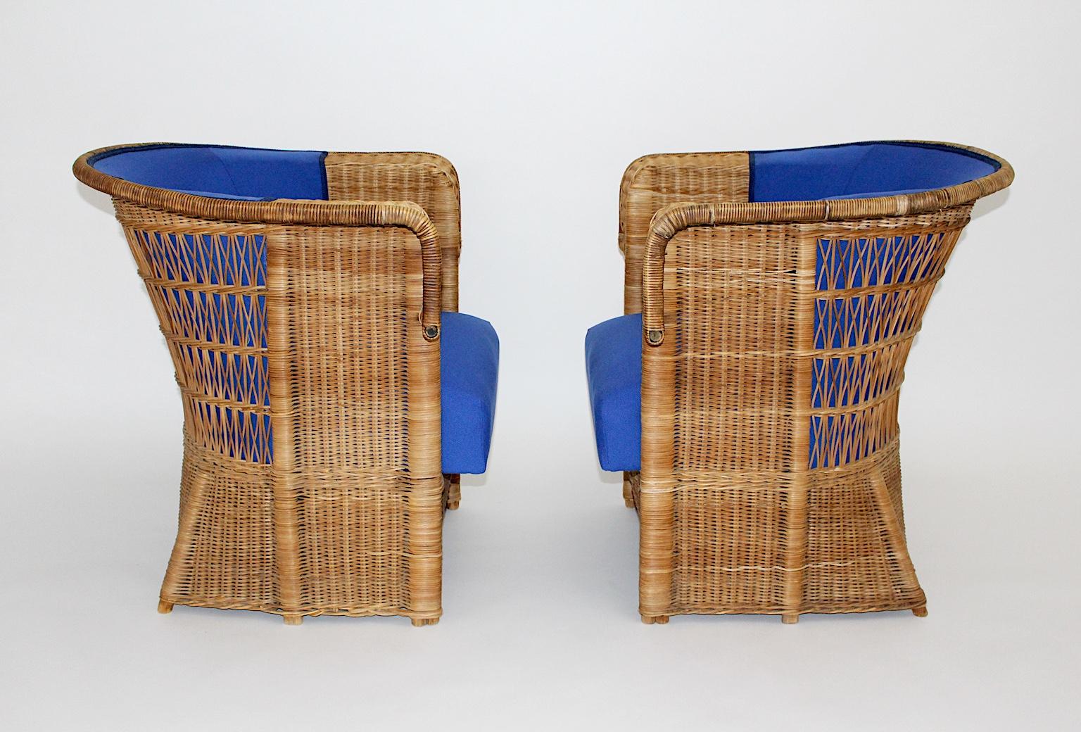 Jugendstil Vintage Rattan Armchairs or Club Chairs by Hans Vollmer, Vienna For Sale 5