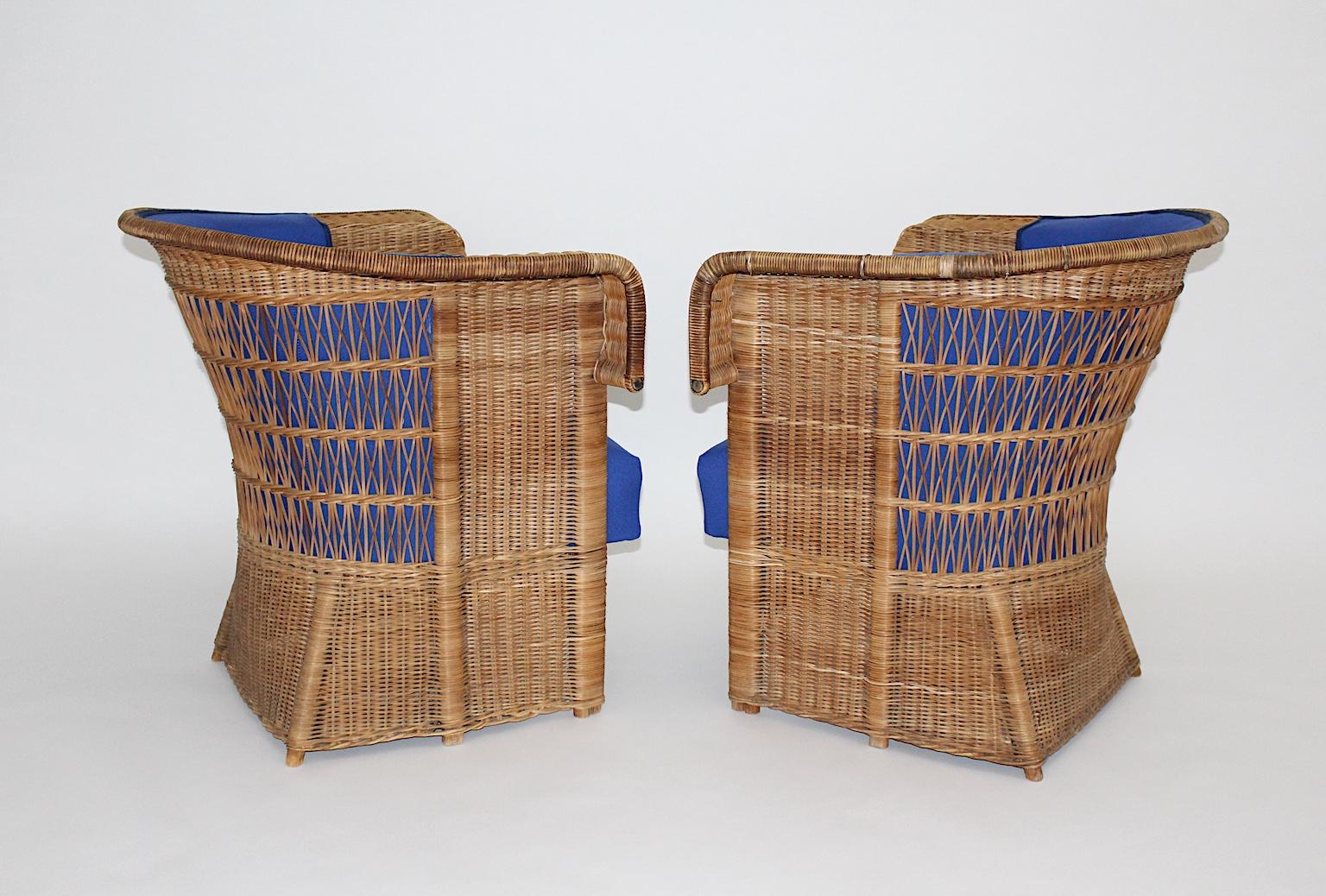 Jugendstil Vintage Rattan Armchairs or Club Chairs by Hans Vollmer, Vienna For Sale 6