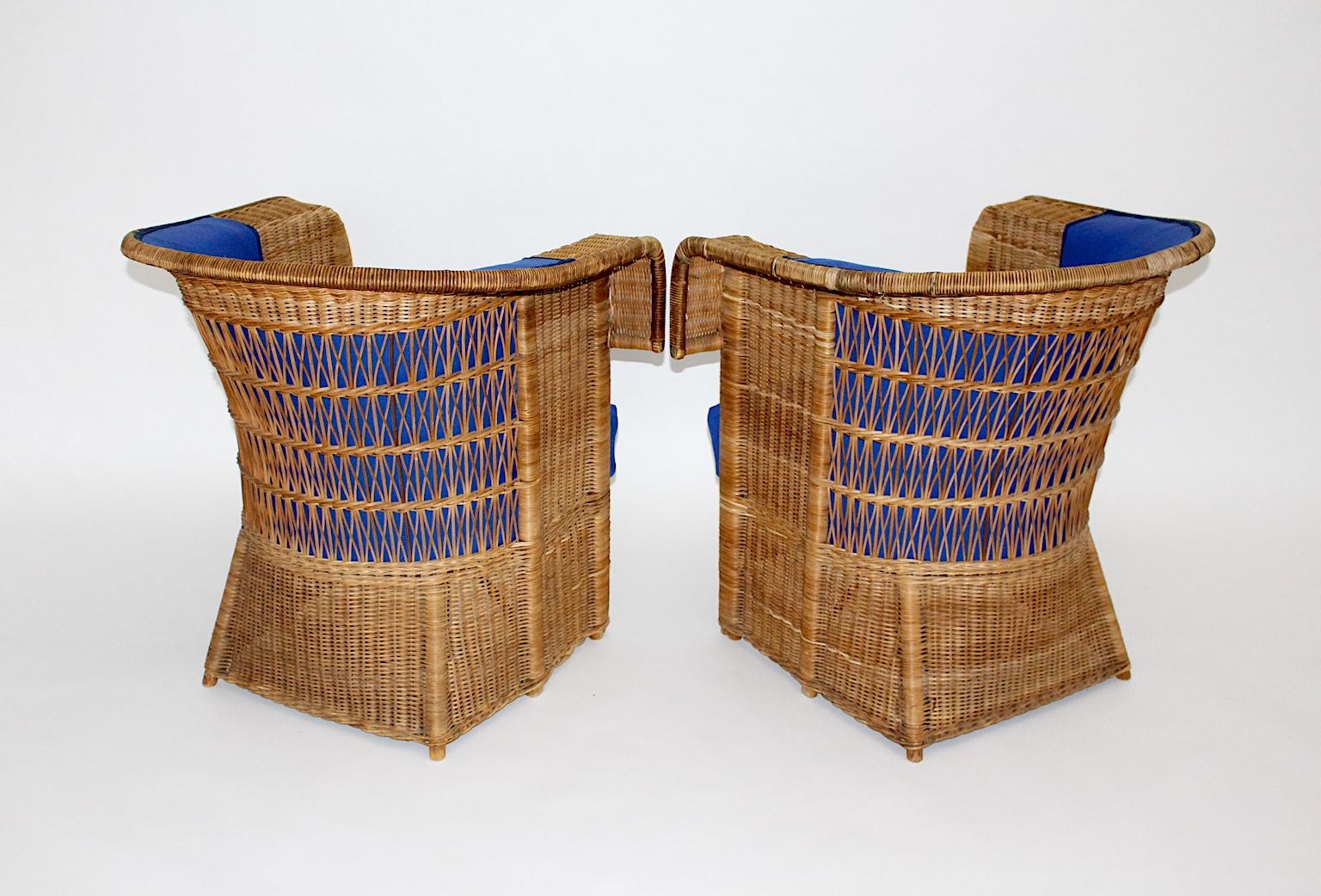 Jugendstil Vintage Rattan Armchairs or Club Chairs by Hans Vollmer, Vienna For Sale 11
