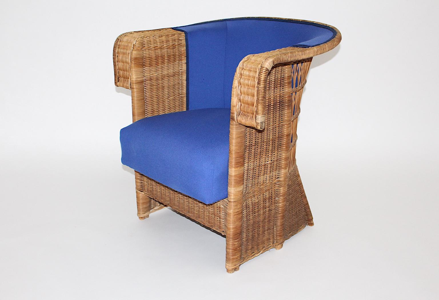 Jugendstil Vintage Rattan Armchairs or Club Chairs by Hans Vollmer, Vienna For Sale 12