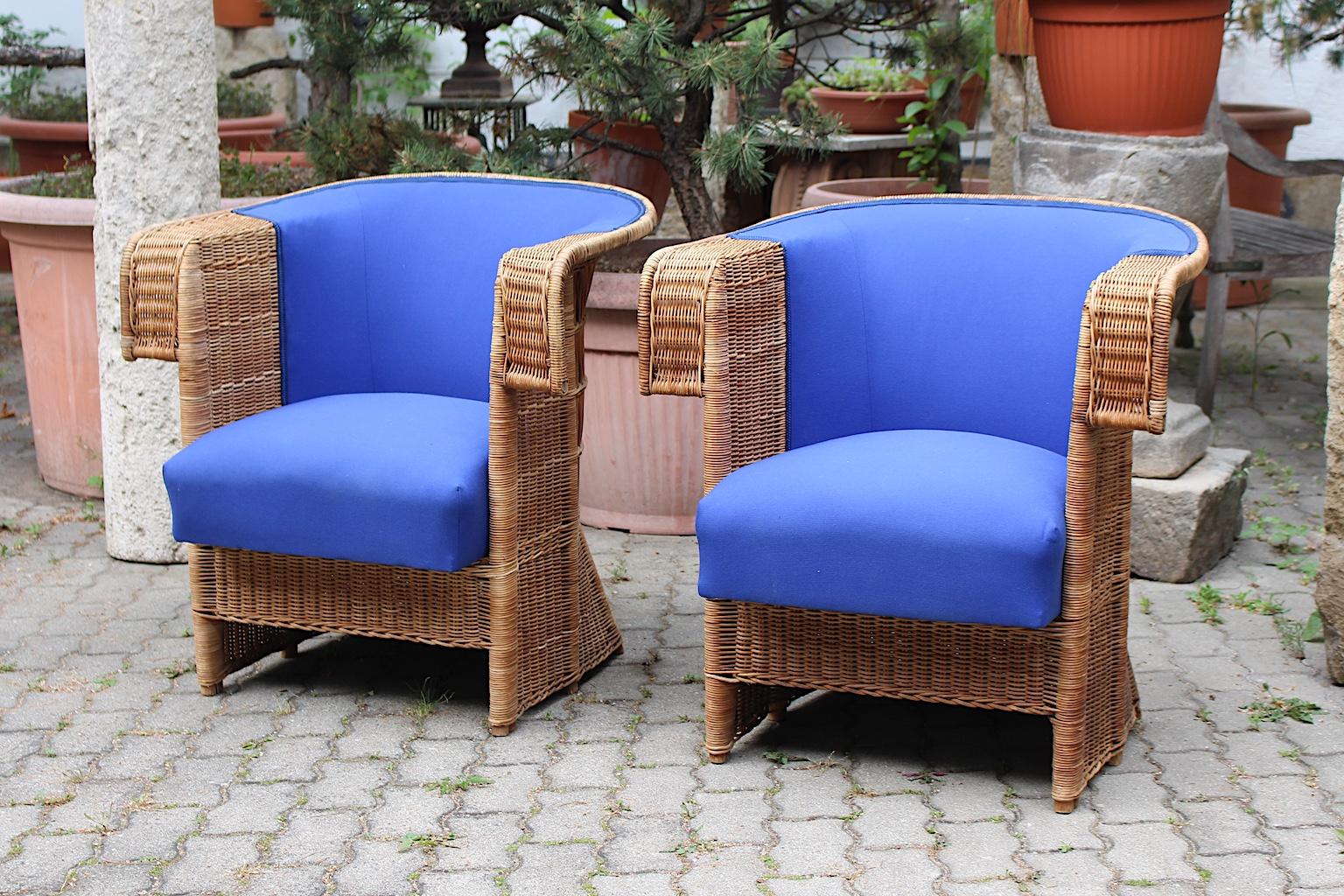 Autrichien Fauteuils ou fauteuils club vintage Jugendstil en rotin par Hans Vollmer, Vienne en vente