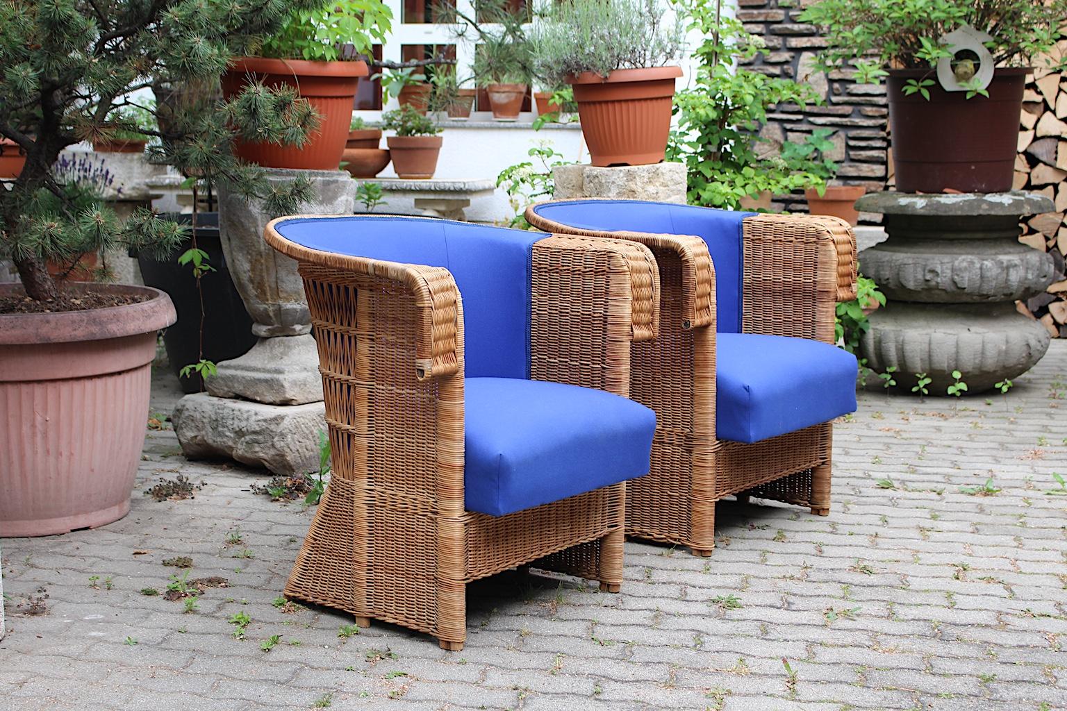 20th Century Jugendstil Vintage Rattan Armchairs or Club Chairs by Hans Vollmer, Vienna For Sale