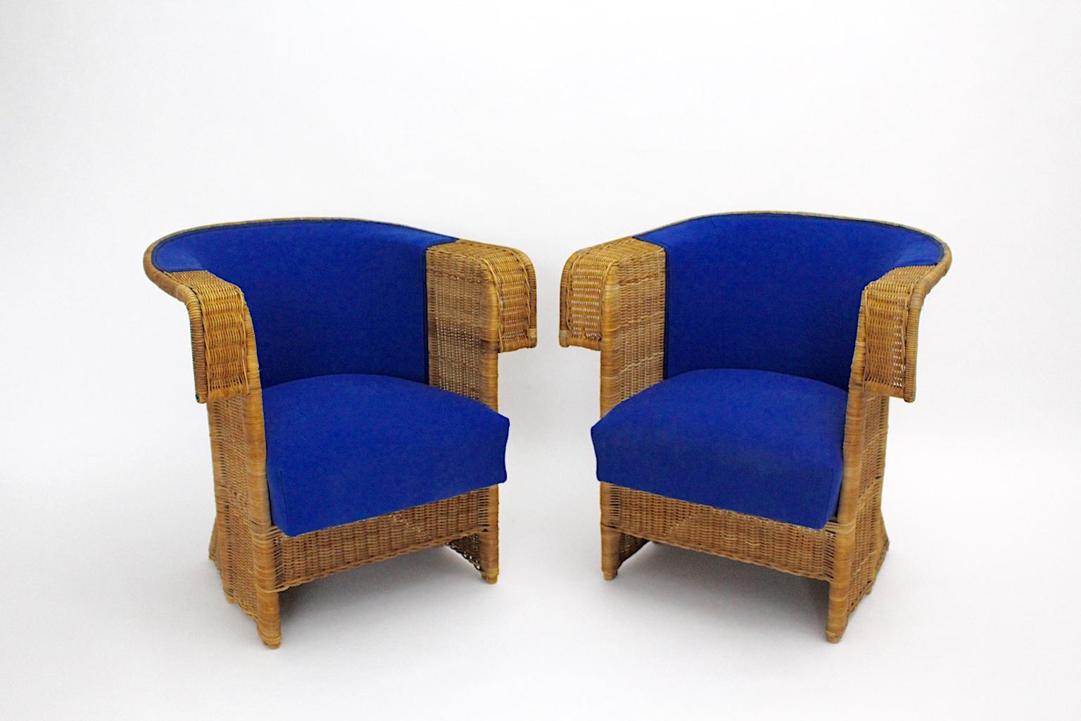 Jugendstil Vintage Rattan Armchairs or Club Chairs by Hans Vollmer, Vienna For Sale 2