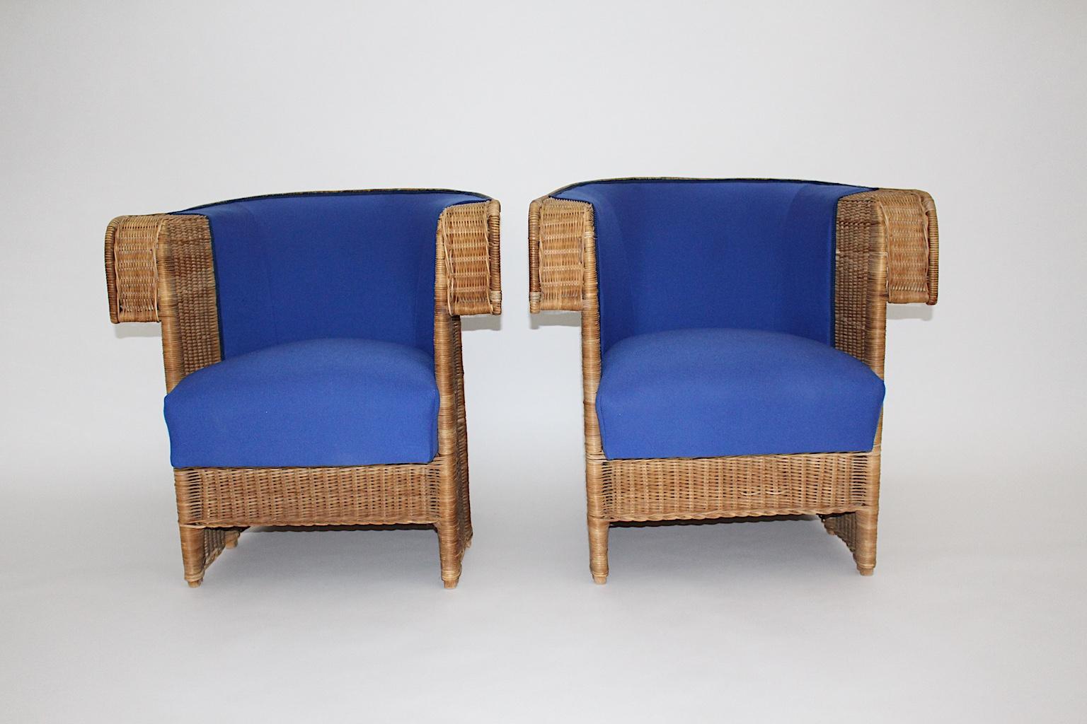 Jugendstil Vintage Rattan Armchairs or Club Chairs by Hans Vollmer, Vienna For Sale 3