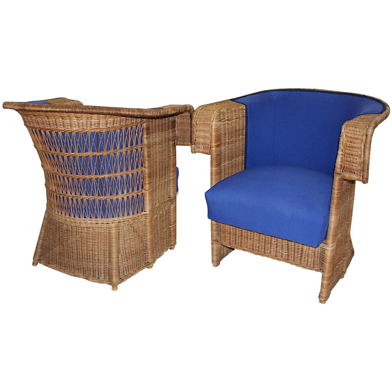 Jugendstil Vintage Rattan Armchairs or Club Chairs by Hans Vollmer, Vienna For Sale