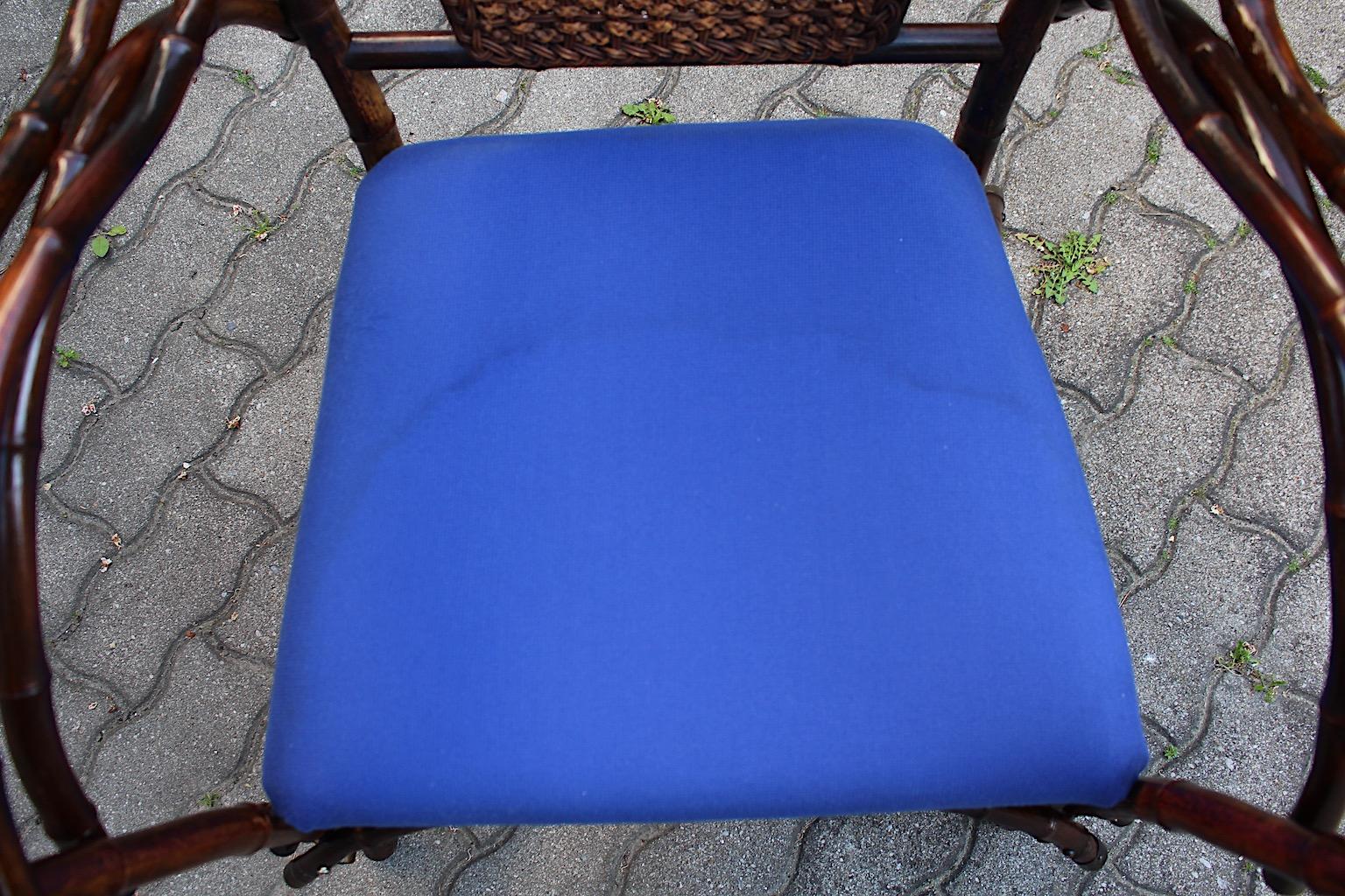 Jugendstil Vintage Rattan Bamboo Blue Armchair Side Chair circa 1915 Austria For Sale 9