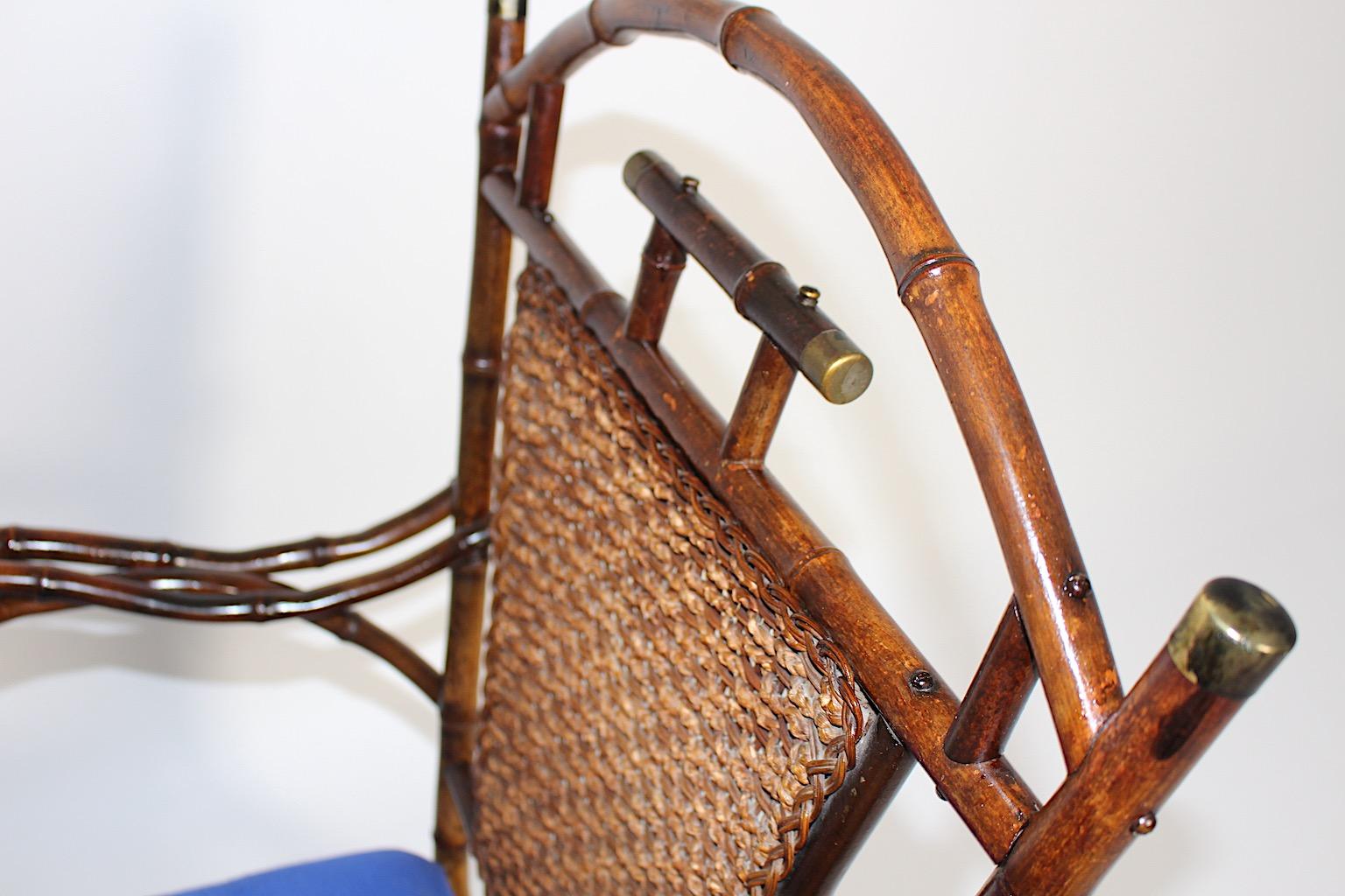 Jugendstil Vintage Rattan Bamboo Blue Armchair Side Chair circa 1915 Austria For Sale 12