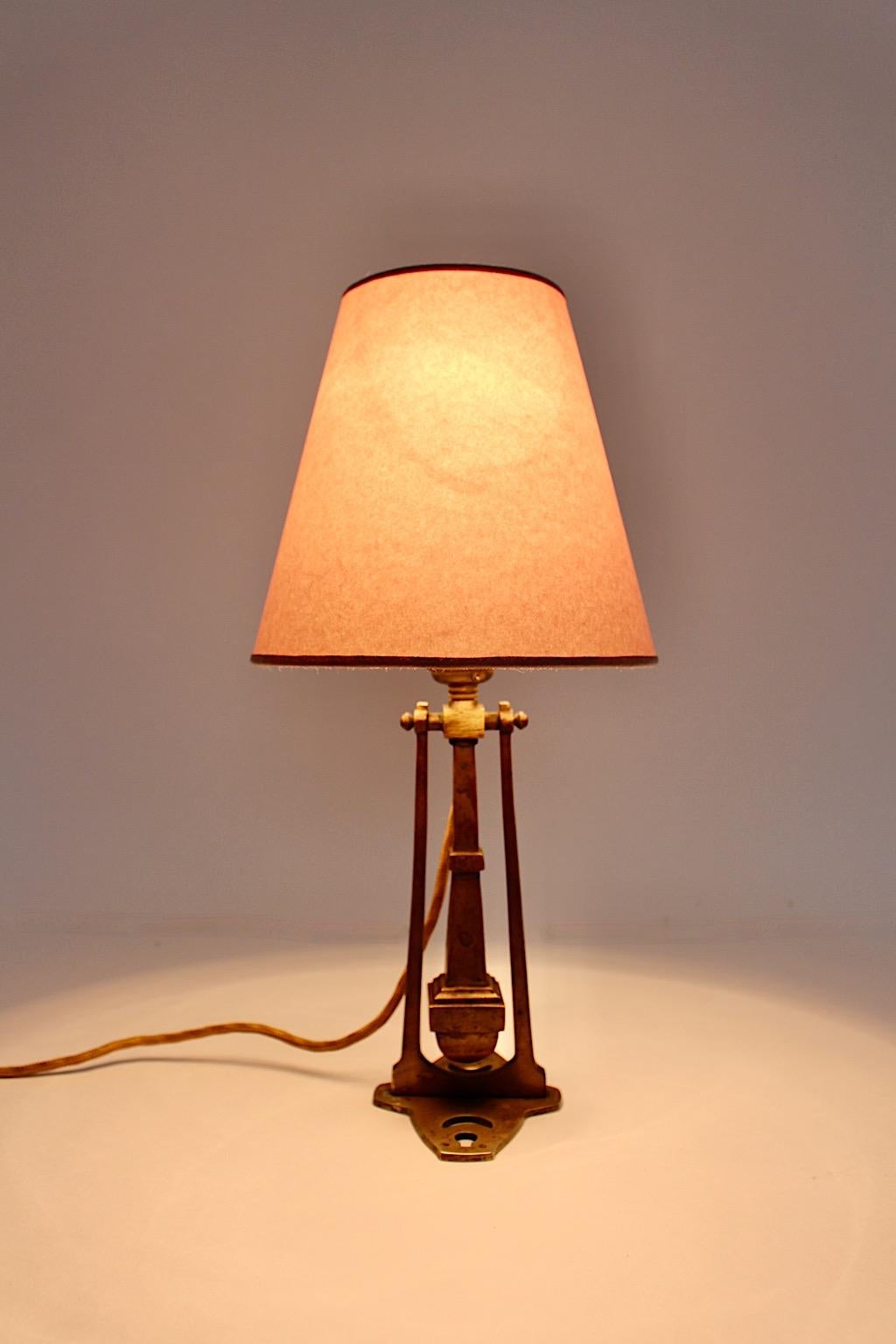 Jugendstil Vintage Table Lamp Wall Light Brass Dust Pink Austria circa 1910 For Sale 9