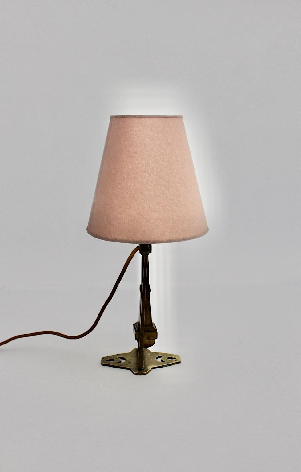 Austrian Jugendstil Vintage Table Lamp Wall Light Brass Dust Pink Austria circa 1910 For Sale