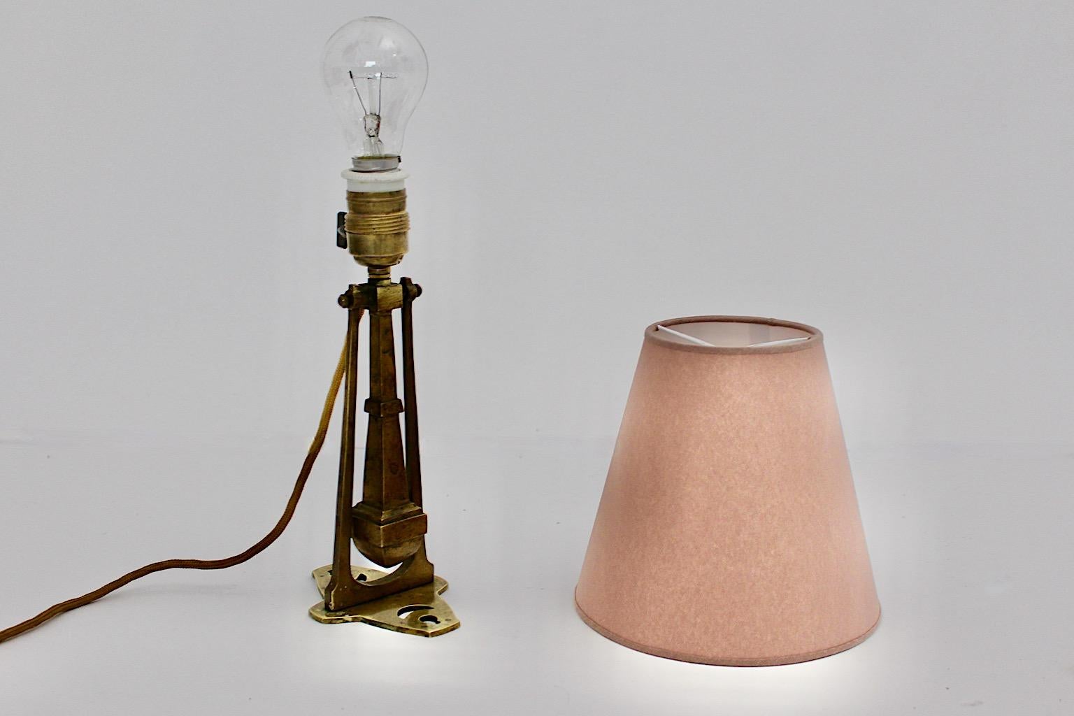 Jugendstil Vintage Table Lamp Wall Light Brass Dust Pink Austria circa 1910 For Sale 1