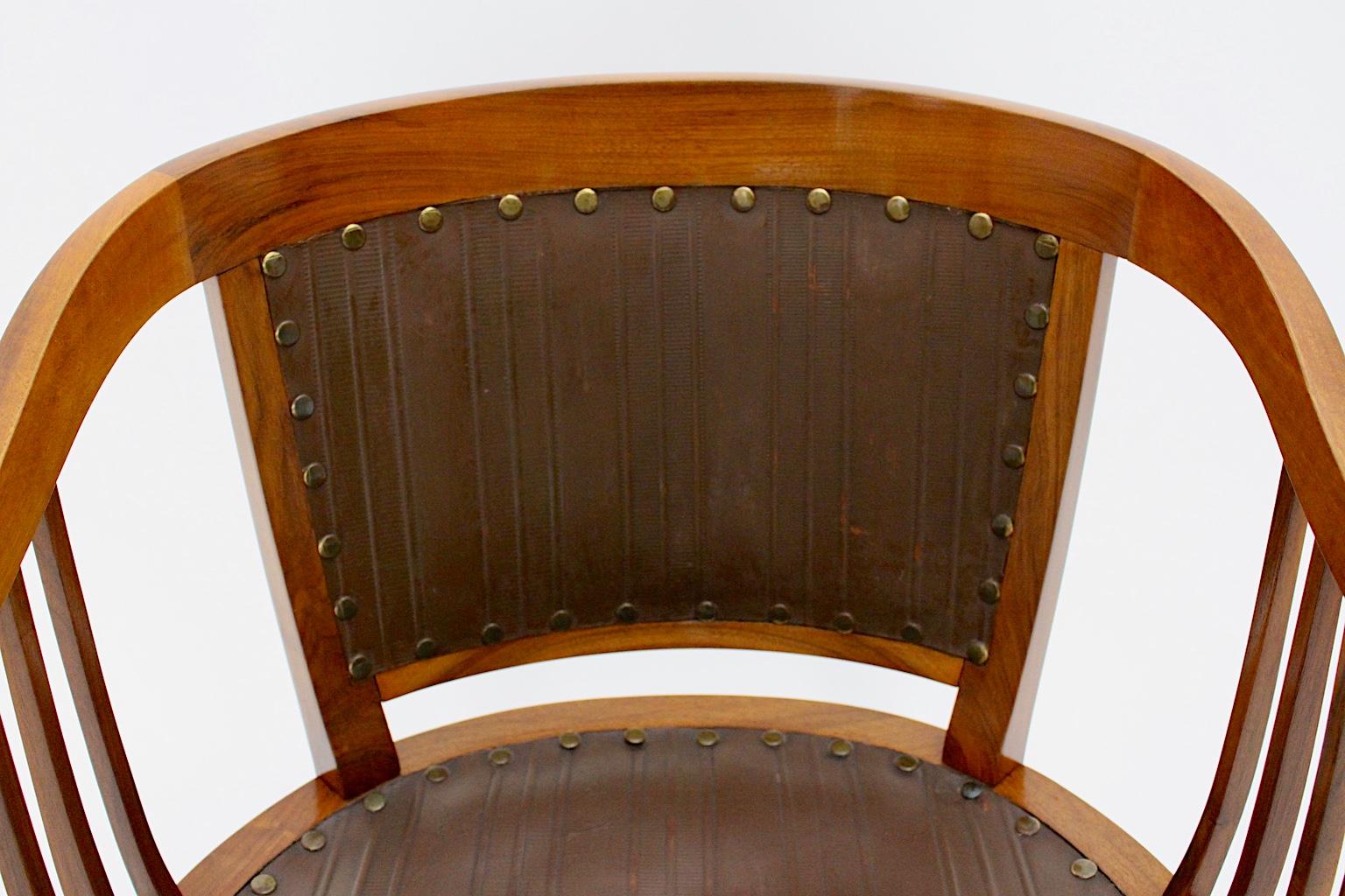 Leather Jugendstil Vintage Walnut Armchair by Josef Maria Olbrich, 1898-1899, Austria For Sale