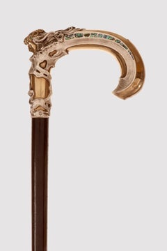Jugendstil-Spazierstock, Silber mit Darstellung einer Cicada, von Janesich. Österreich 1905.