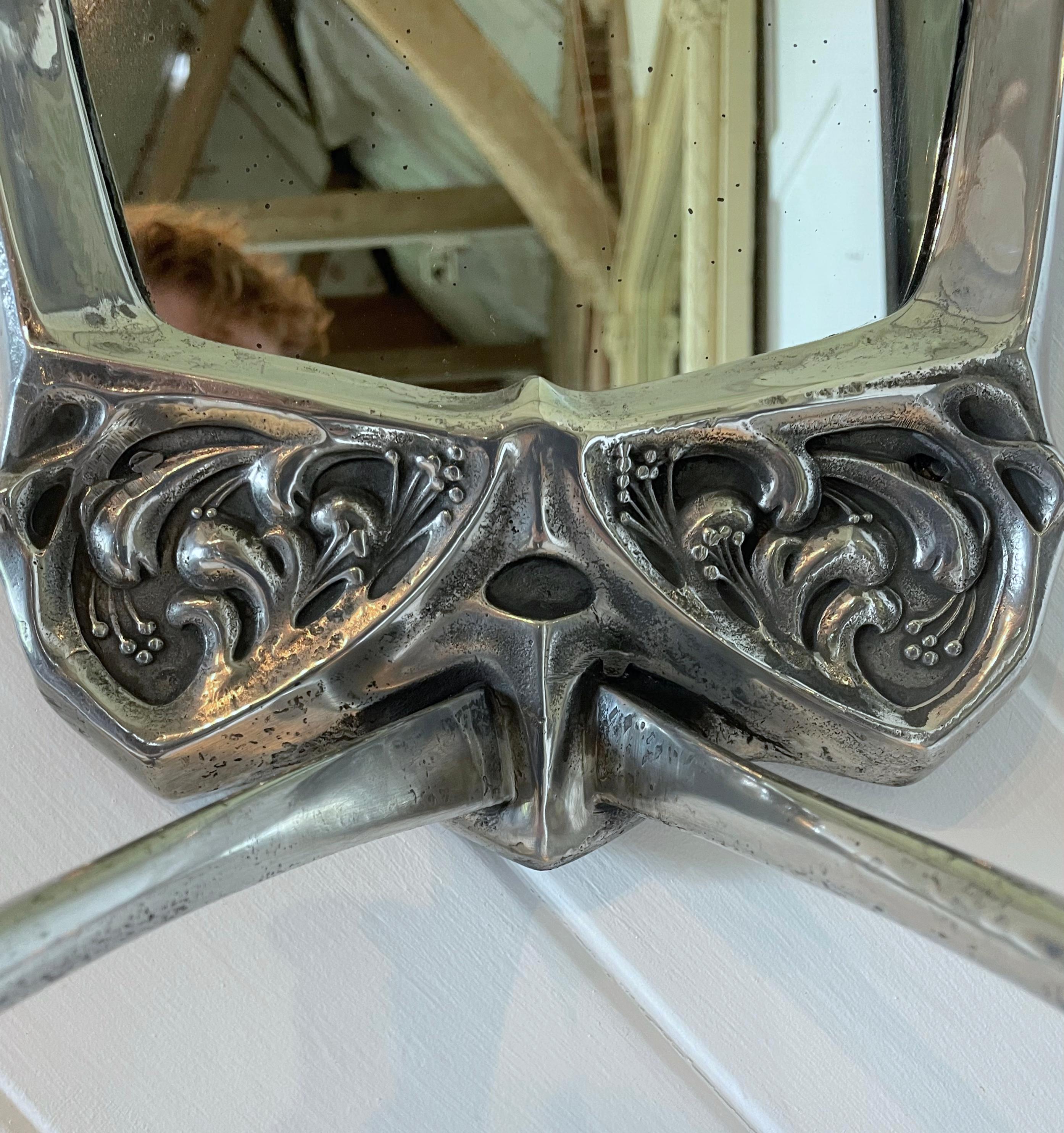 Art Nouveau Jugendstil Wall Mirror in pewter