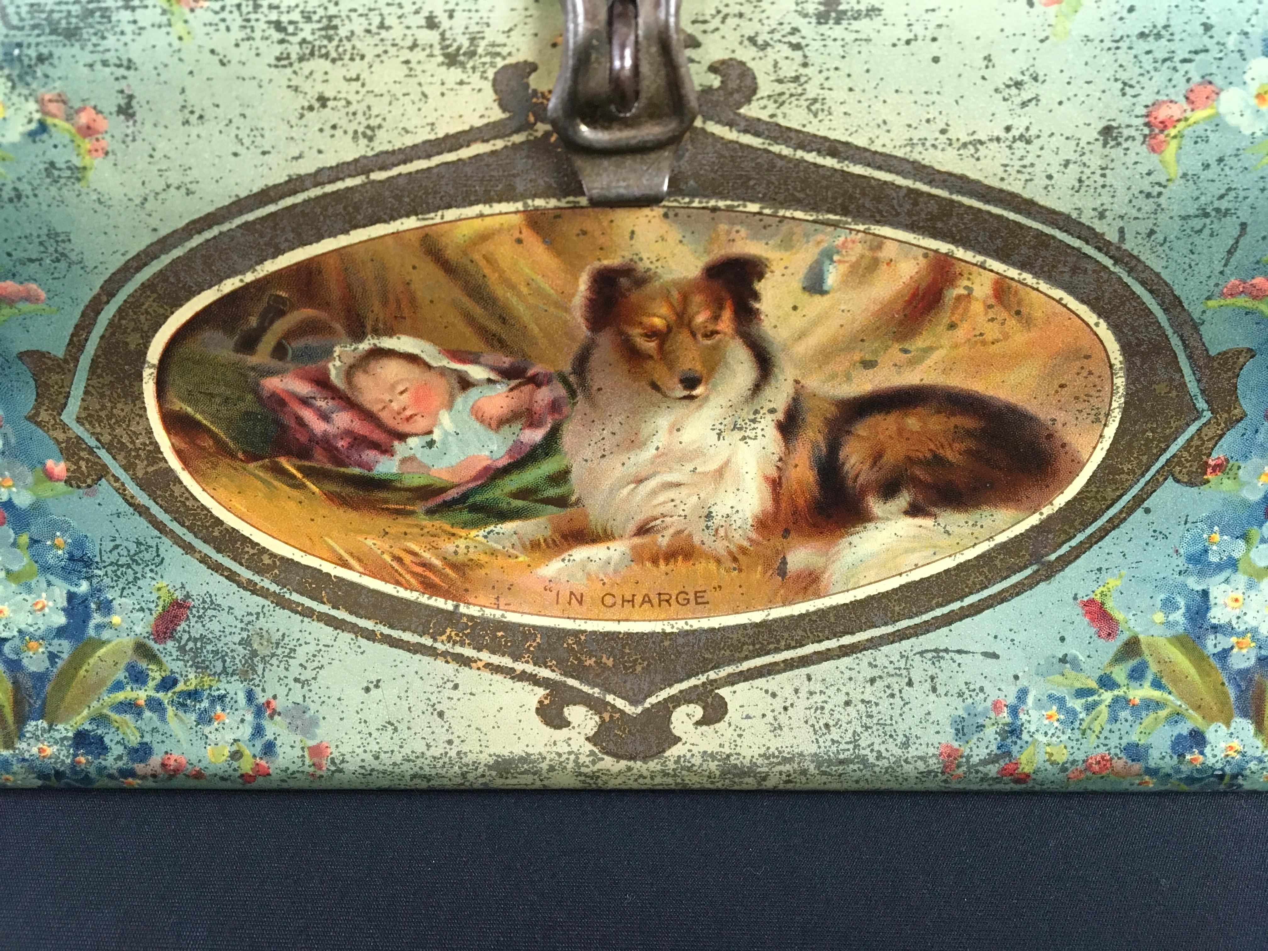 European Jugendstill Tin with Collie and St Bernard Dogs  For Sale